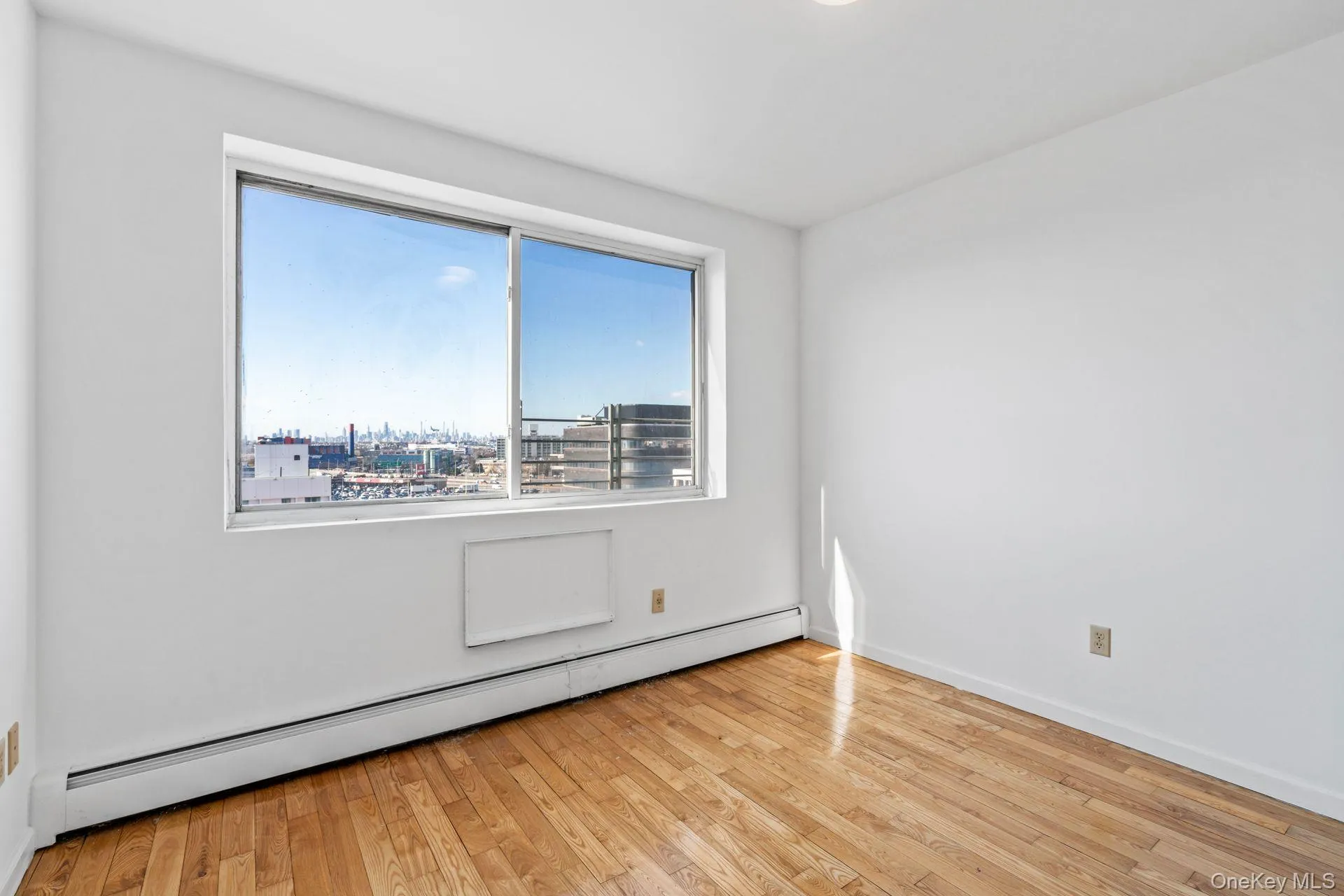 Unfurnished room featuring a baseboard radiator and light hardwood / wood-style floors Unfurnished room featuring a baseboard radiator and light hardwood / wood-style floors