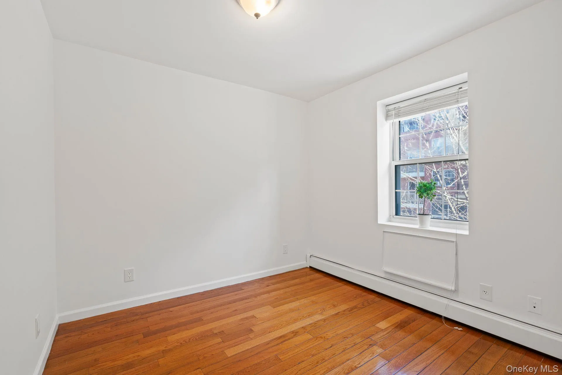 Empty room featuring a baseboard radiator and wood-type flooring Empty room featuring a baseboard radiator and wood-type flooring