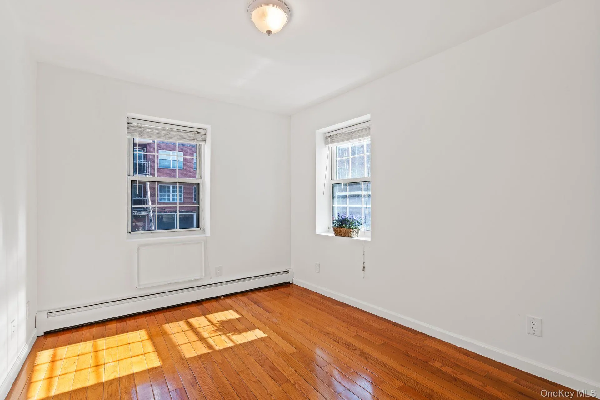Empty room featuring a baseboard radiator and light hardwood / wood-style flooring Empty room featuring a baseboard radiator and light hardwood / wood-style flooring