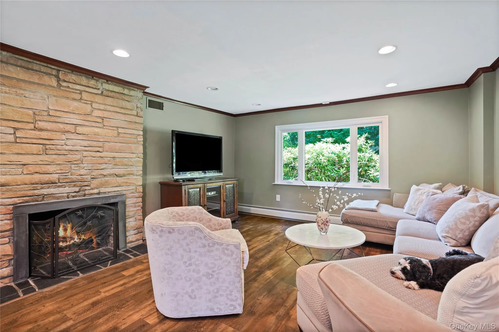Living room with wood burning fireplace Living room with wood burning fireplace