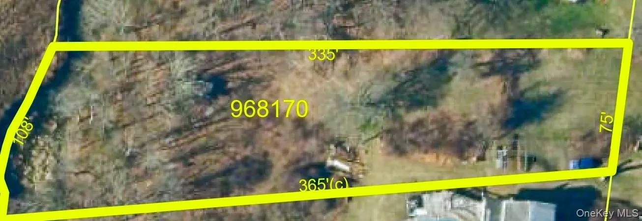 Frontage 75'. Rear 108' borders a brook. Side 335'. Side 365'. Frontage 75'. Rear 108' borders a brook. Side 335'. Side 365'.