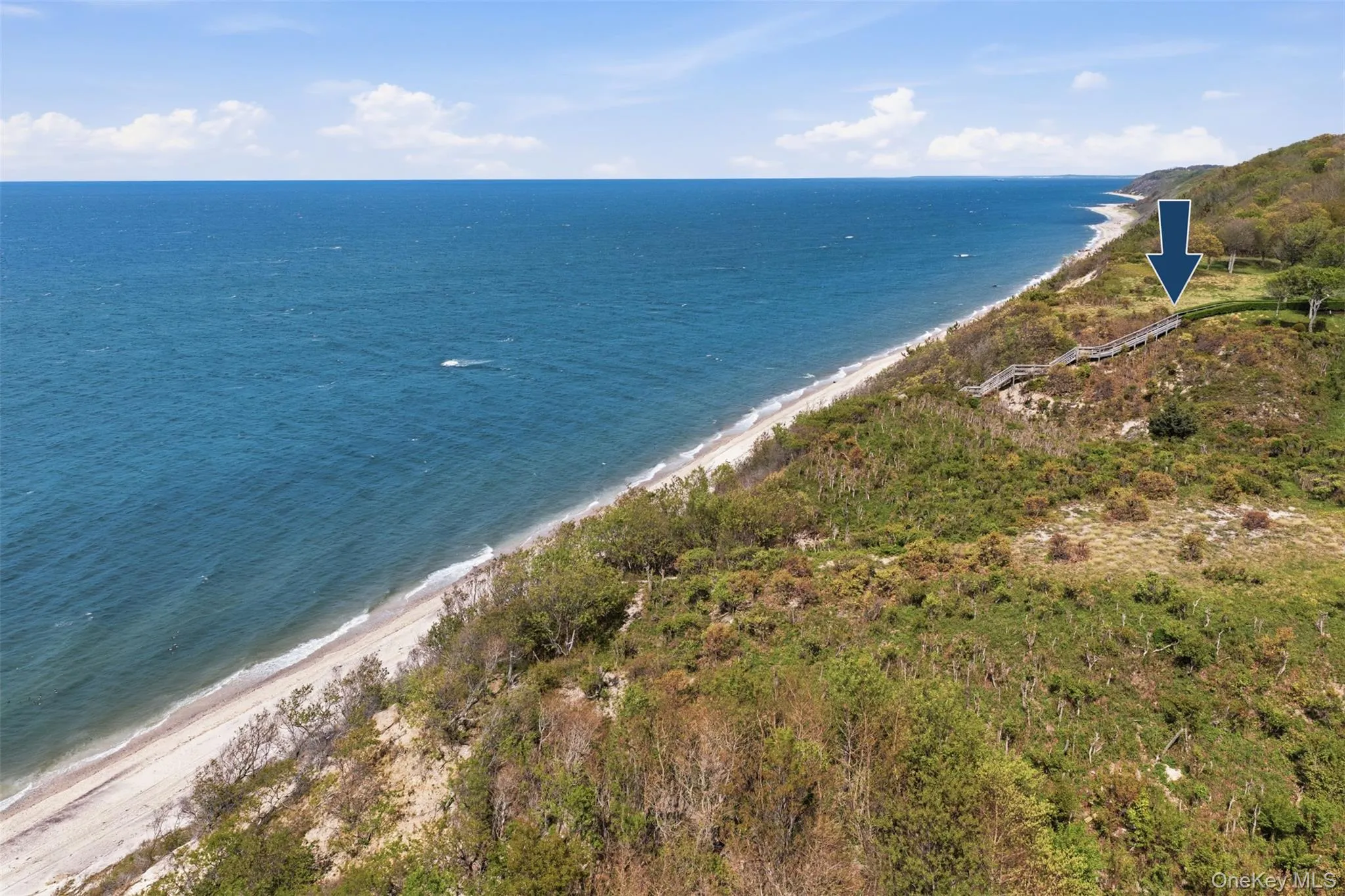 Arrow Shows Private Access Stairway for You and Your Guests to a Secluded Beach on the Long Island Sound Arrow Shows Private Access Stairway for You and Your Guests to a Secluded Beach on the Long Island Sound