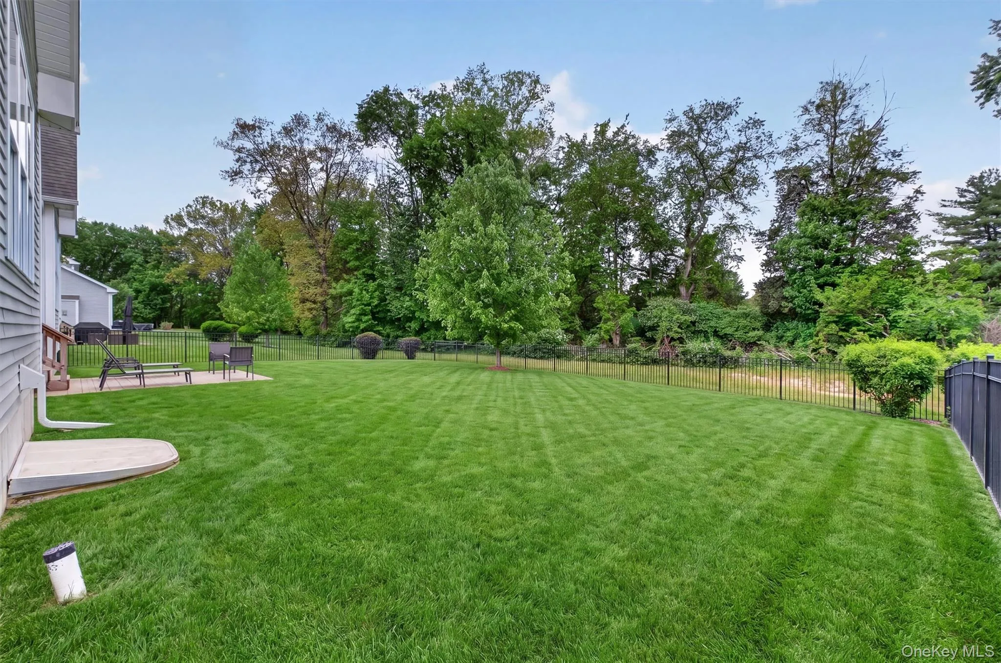 Level, fenced backyard with wooded border in rear Level, fenced backyard with wooded border in rear
