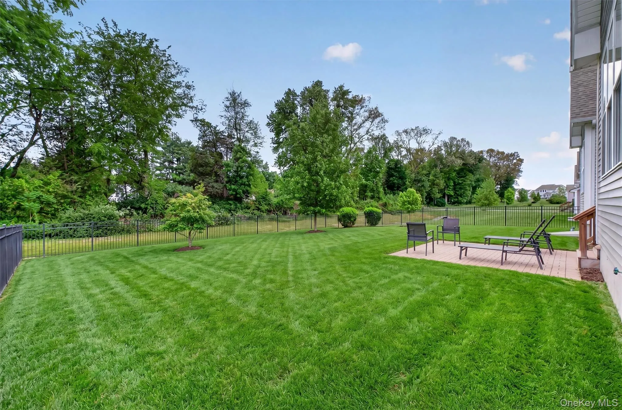 Level, fenced backyard with wooded border in rear Level, fenced backyard with wooded border in rear