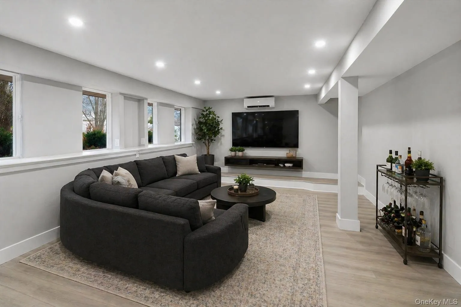 Staged recreation room in basement Staged recreation room in basement