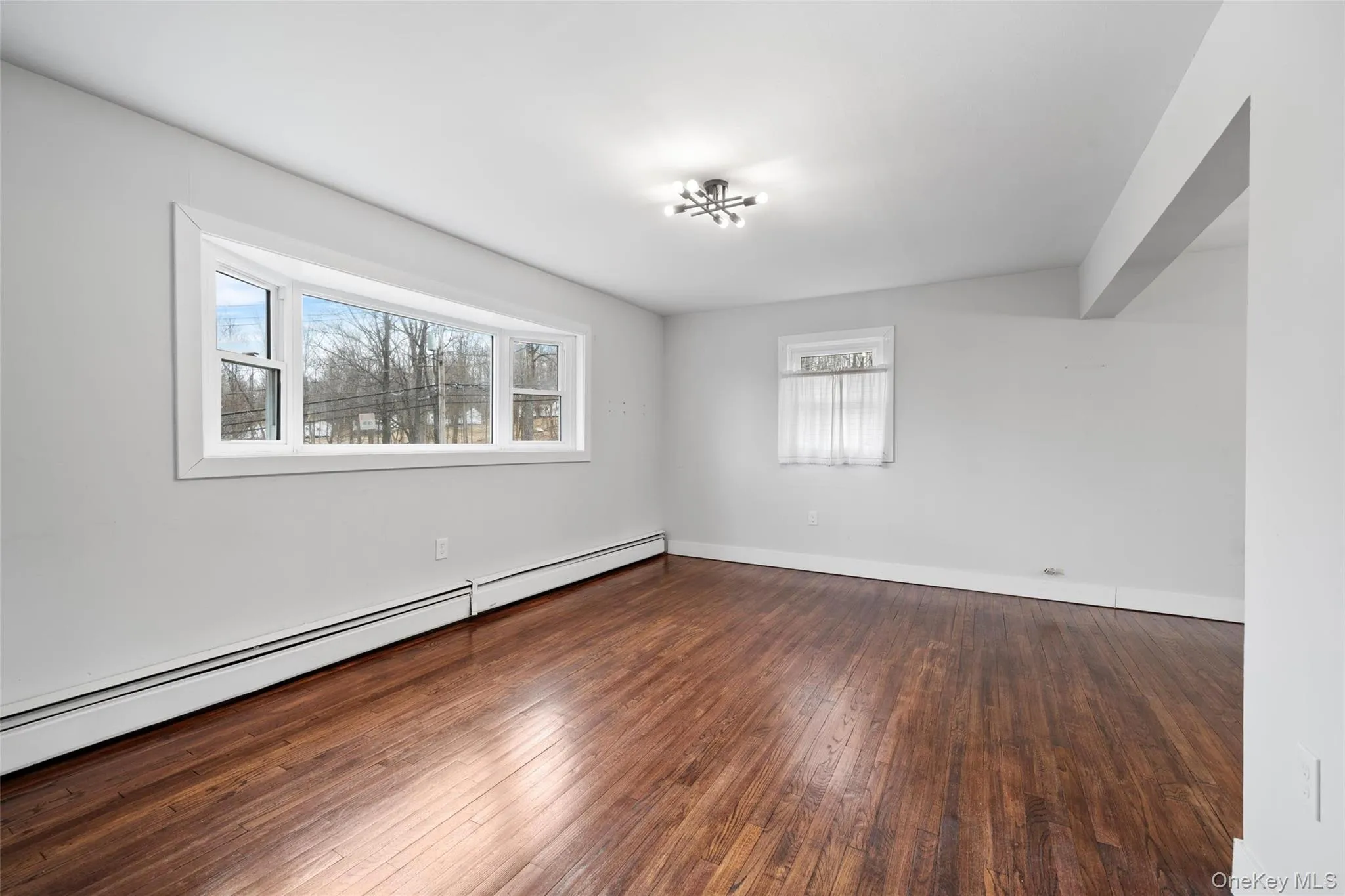 Unfurnished room featuring a baseboard heating unit, baseboards, and hardwood / wood-style floors Unfurnished room featuring a baseboard heating unit, baseboards, and hardwood / wood-style floors