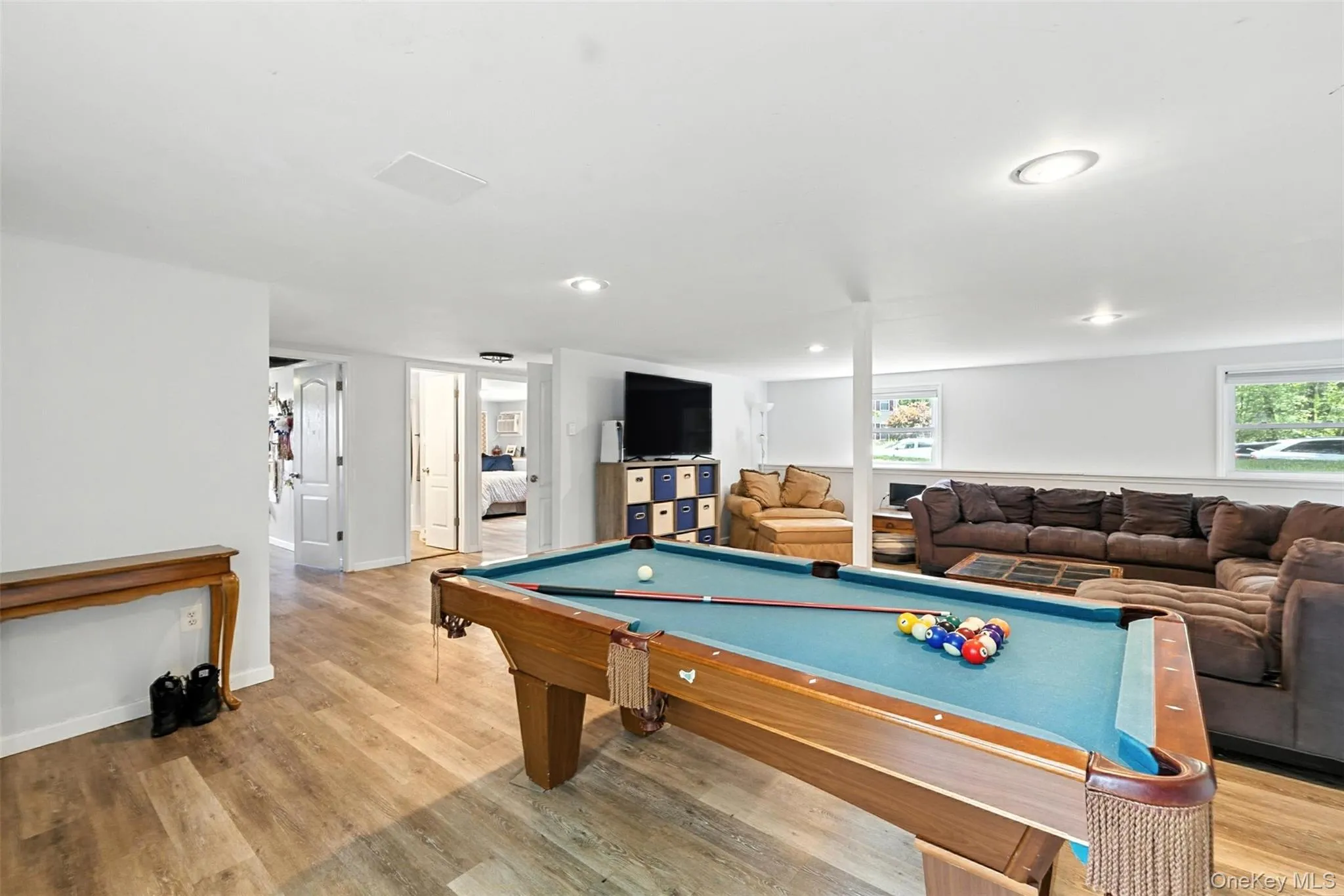Rec room featuring pool table, light wood-style flooring, and recessed lighting Rec room featuring pool table, light wood-style flooring, and recessed lighting