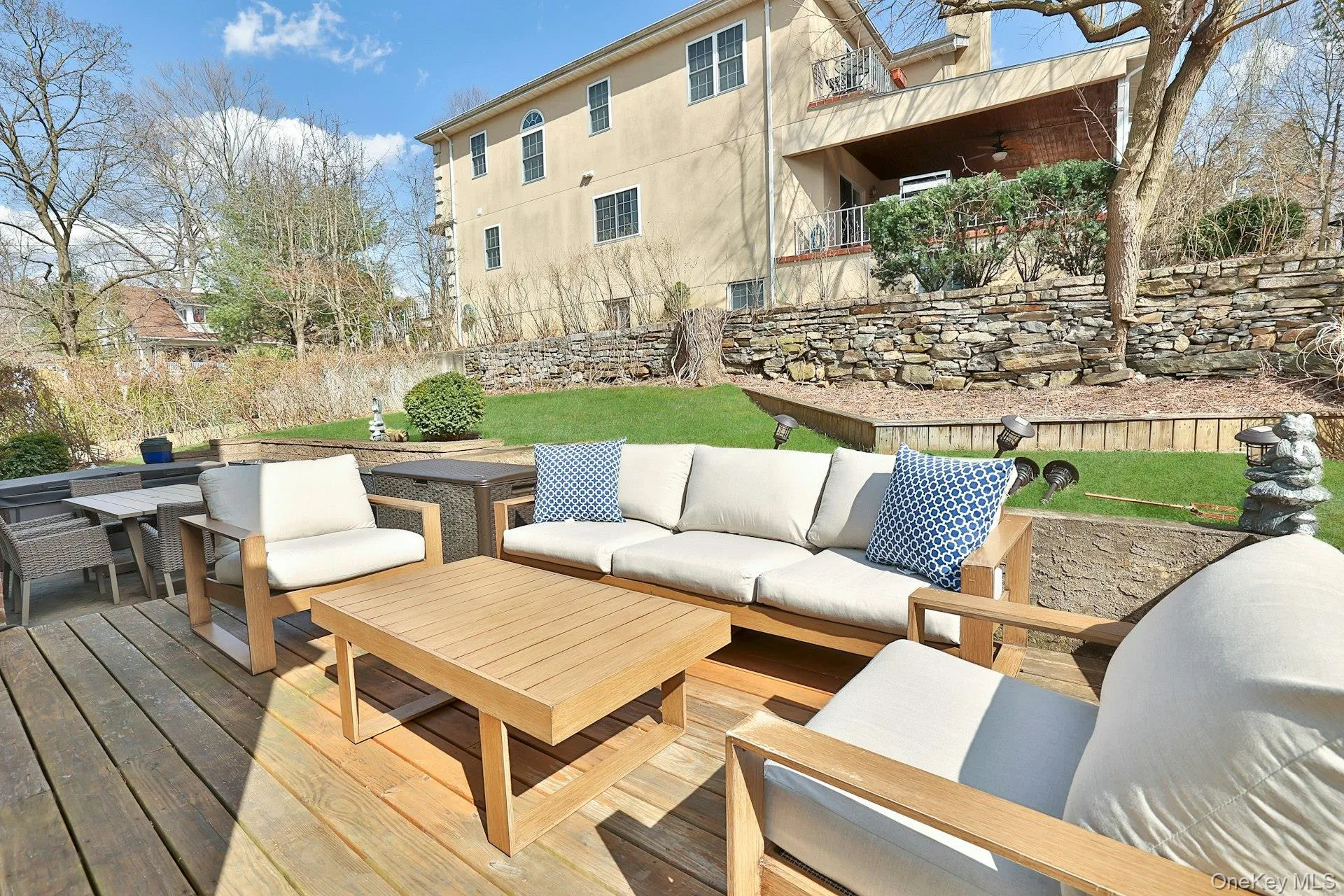 Deck with an outdoor hangout area Deck with an outdoor hangout area