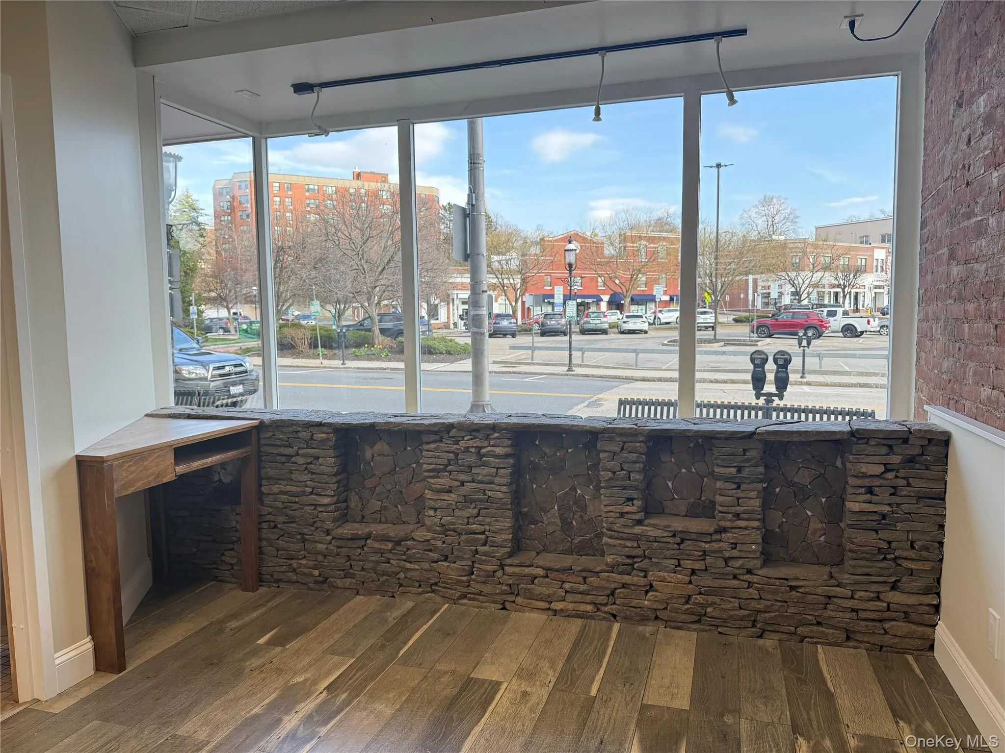 Retail space window looking out onto Main Street Retail space window looking out onto Main Street