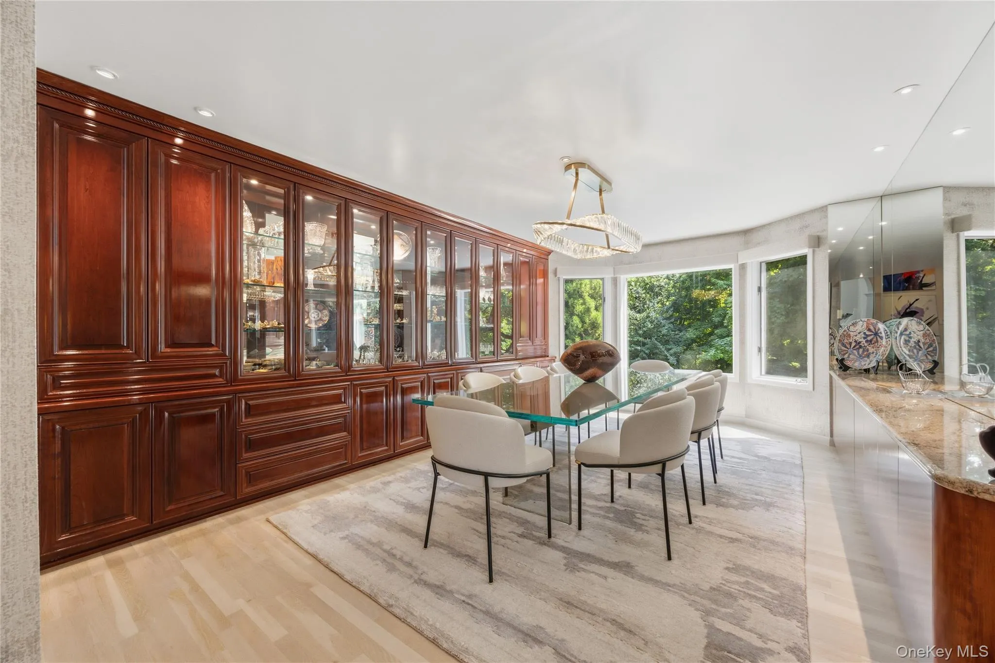 Dining Room with recessed lights, beautiful custom built credenza wall Dining Room with recessed lights, beautiful custom built credenza wall
