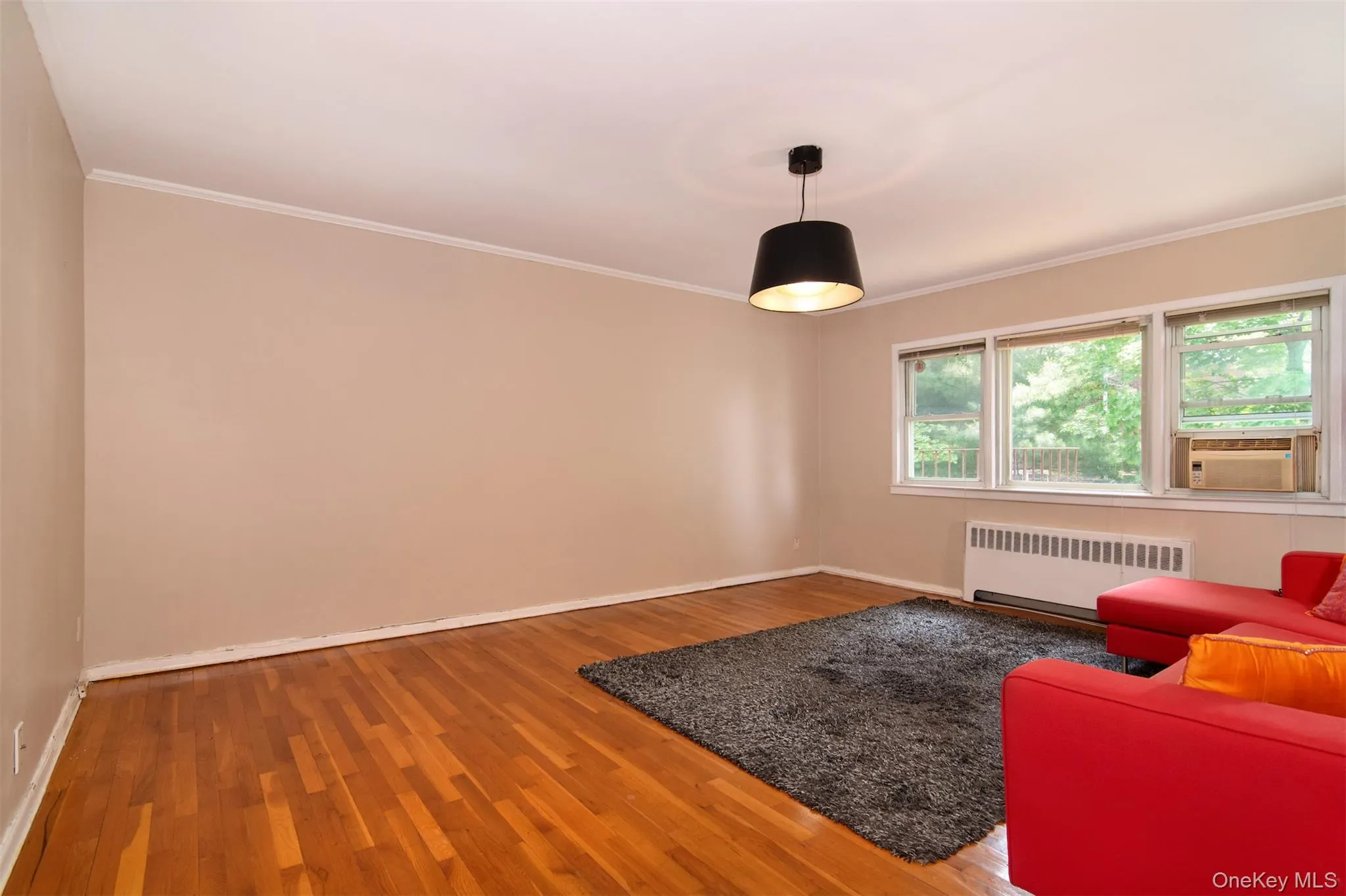 Living room with crown molding, and hardwood floors Living room with crown molding, and hardwood floors
