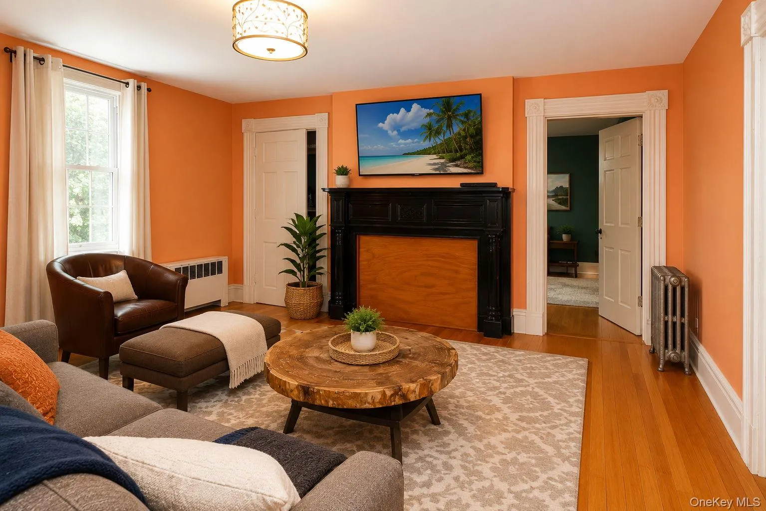 Living room with decorative mantel Living room with decorative mantel