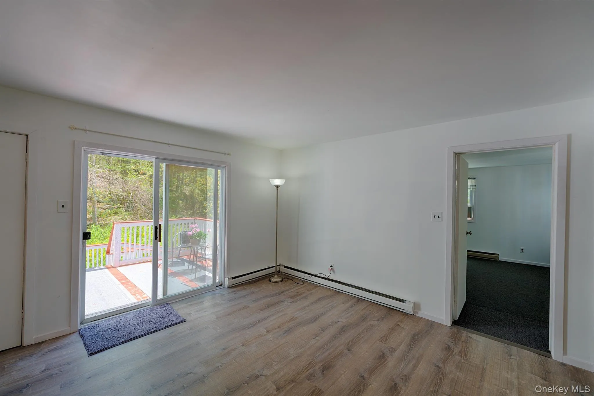 Spare room with a baseboard heating unit, wood finished floors, and baseboards Spare room with a baseboard heating unit, wood finished floors, and baseboards