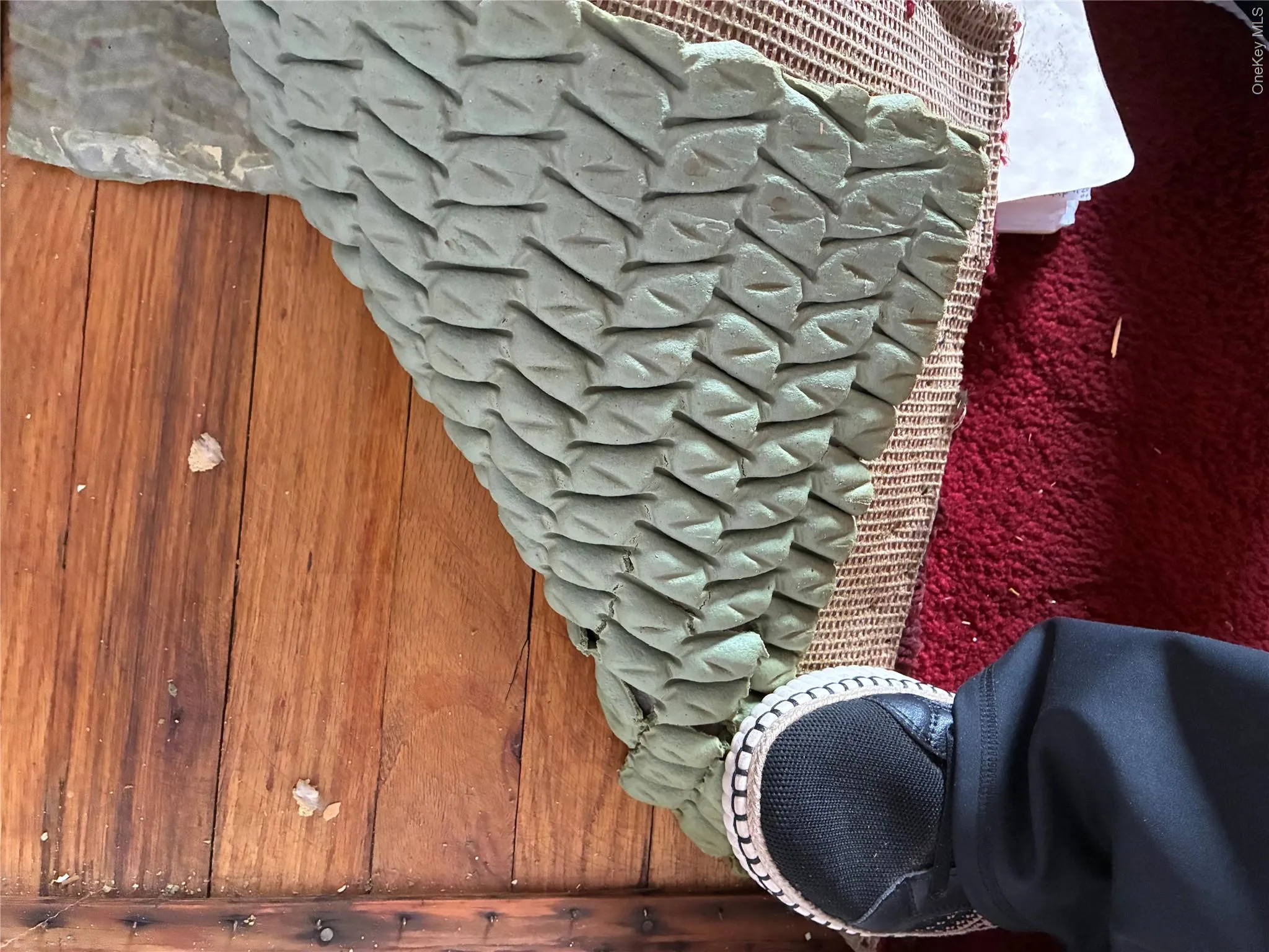 Showing wood floors underneath carpet Showing wood floors underneath carpet
