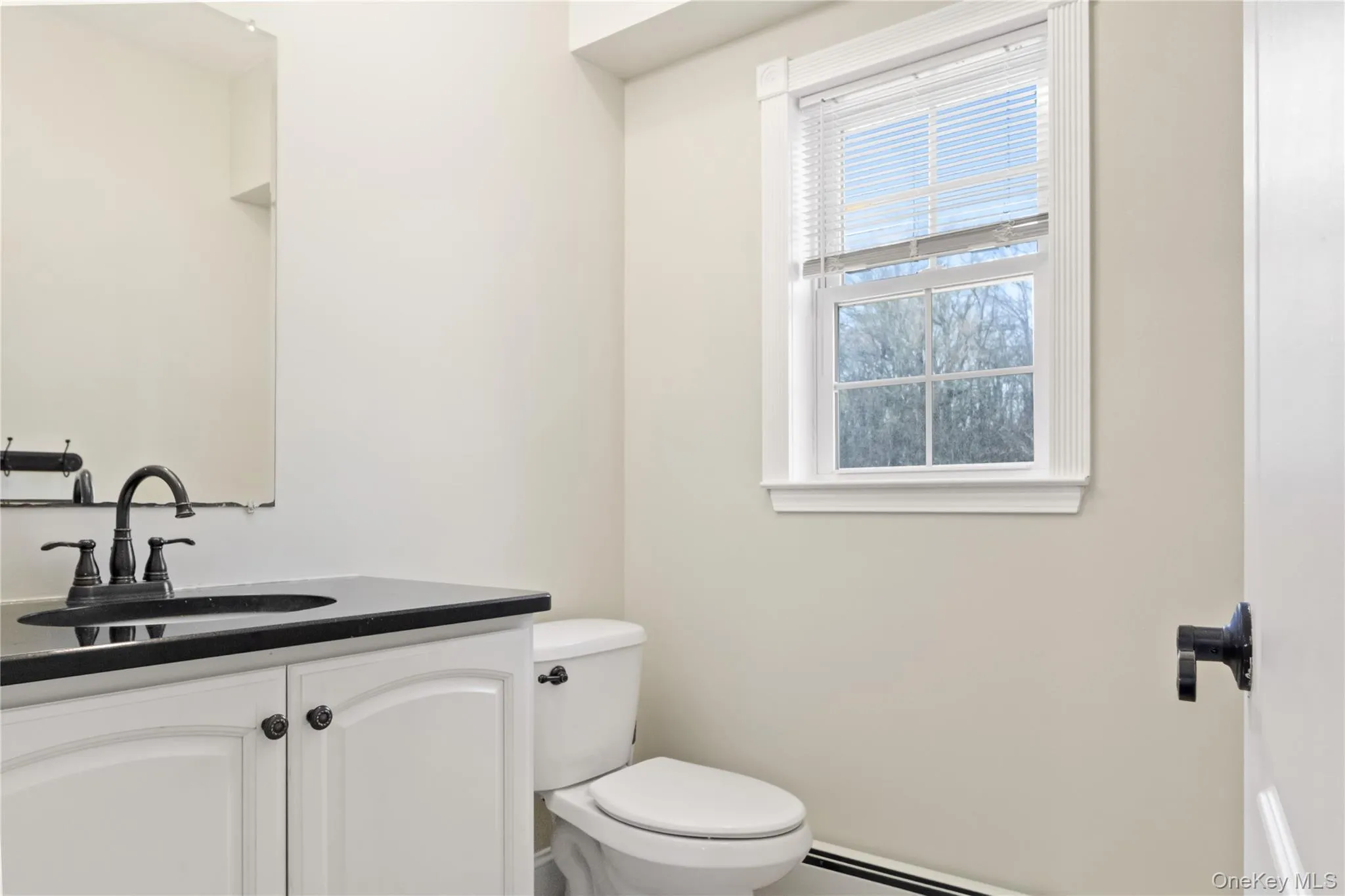 Bathroom featuring vanity and a baseboard heating unit Bathroom featuring vanity and a baseboard heating unit