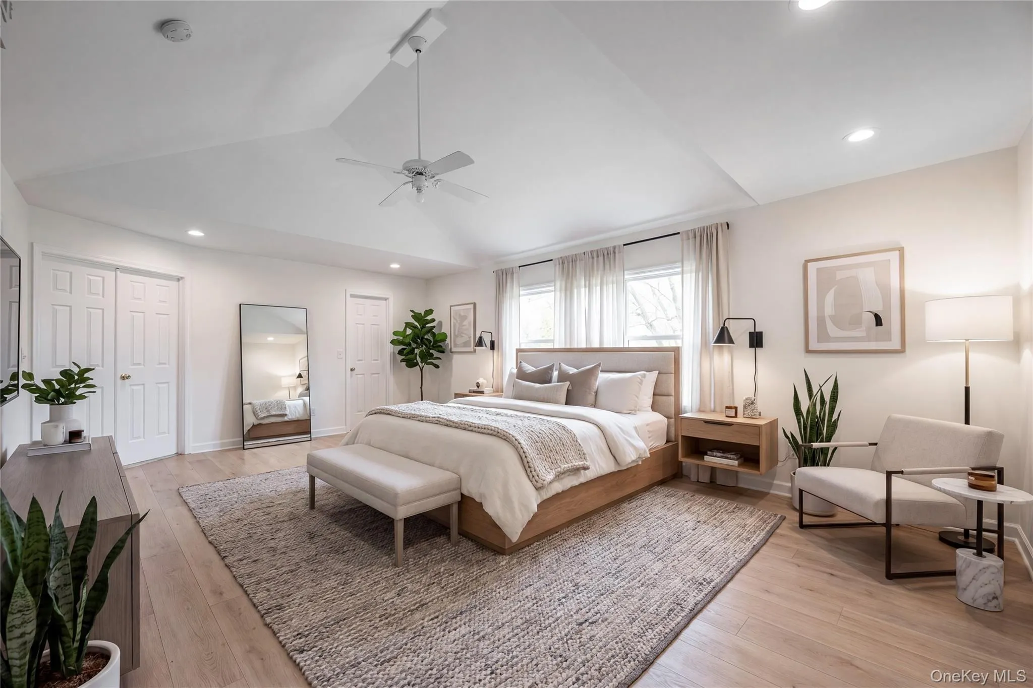 Primary bedroom virtually staged with an alternative aesthetic Primary bedroom virtually staged with an alternative aesthetic