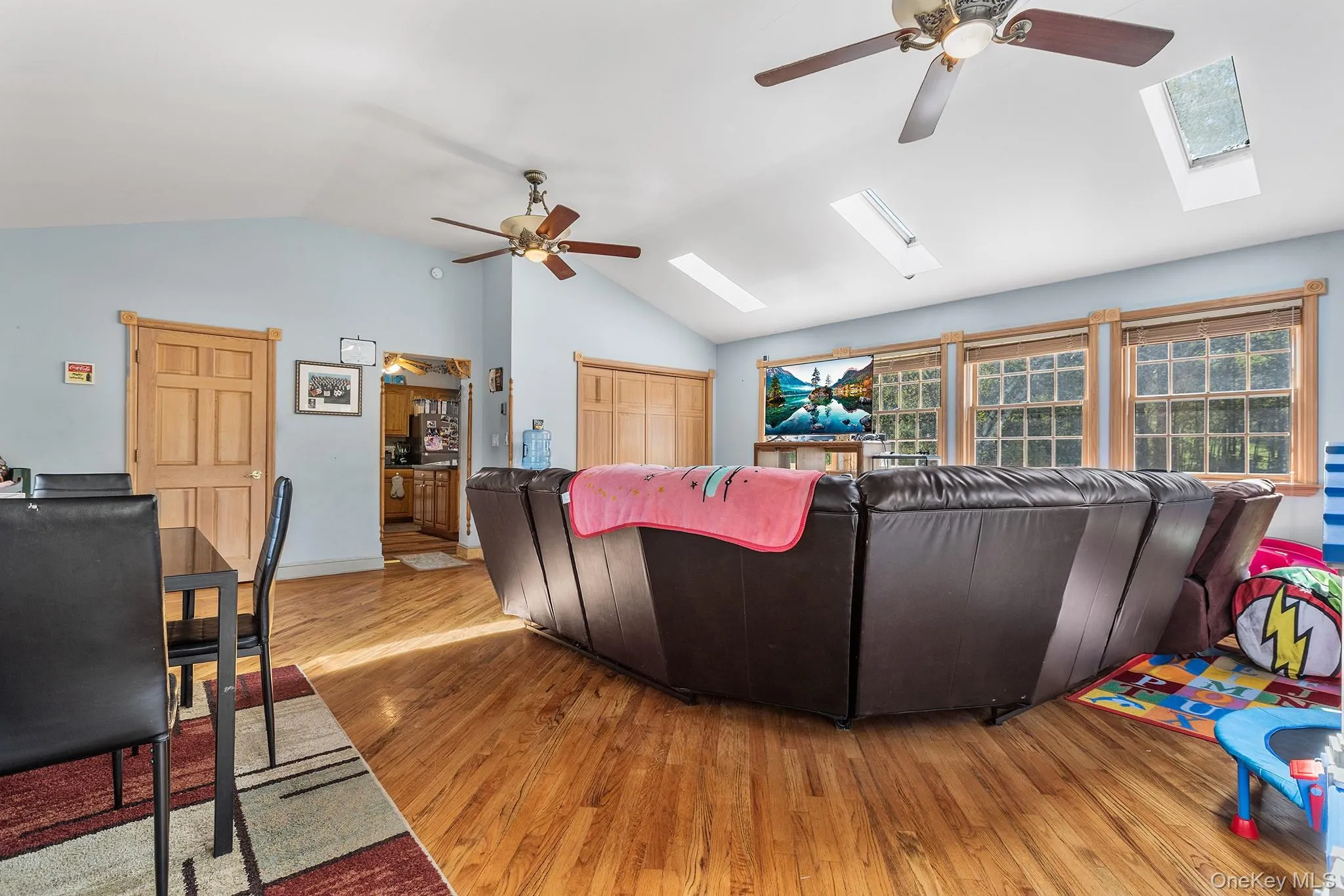 Vaulted ceilings with multiple skylights and ceiling fans Vaulted ceilings with multiple skylights and ceiling fans