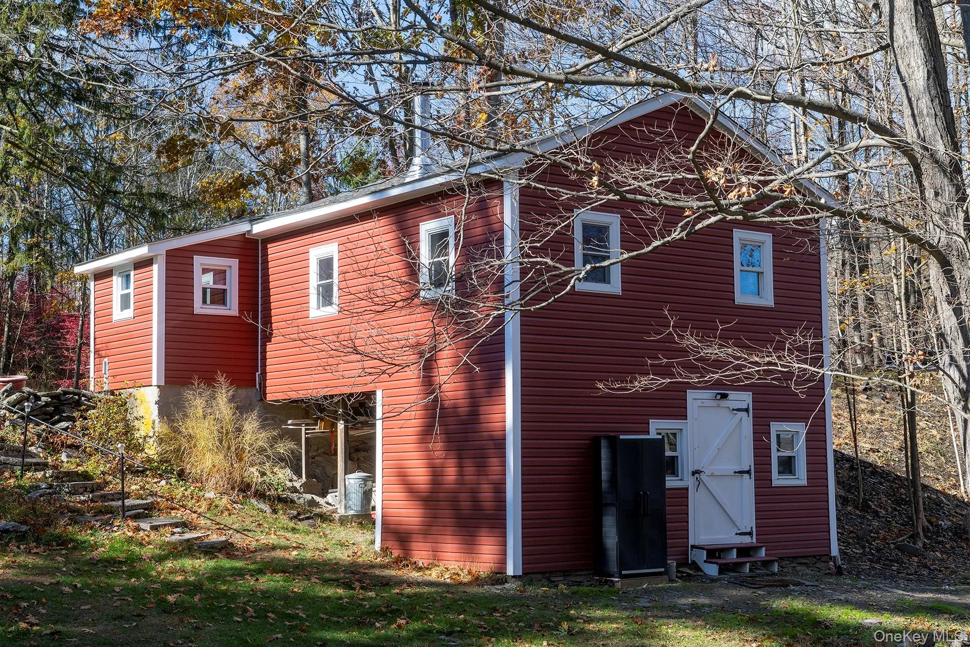 Back of garage with woodshop. Back of garage with woodshop.