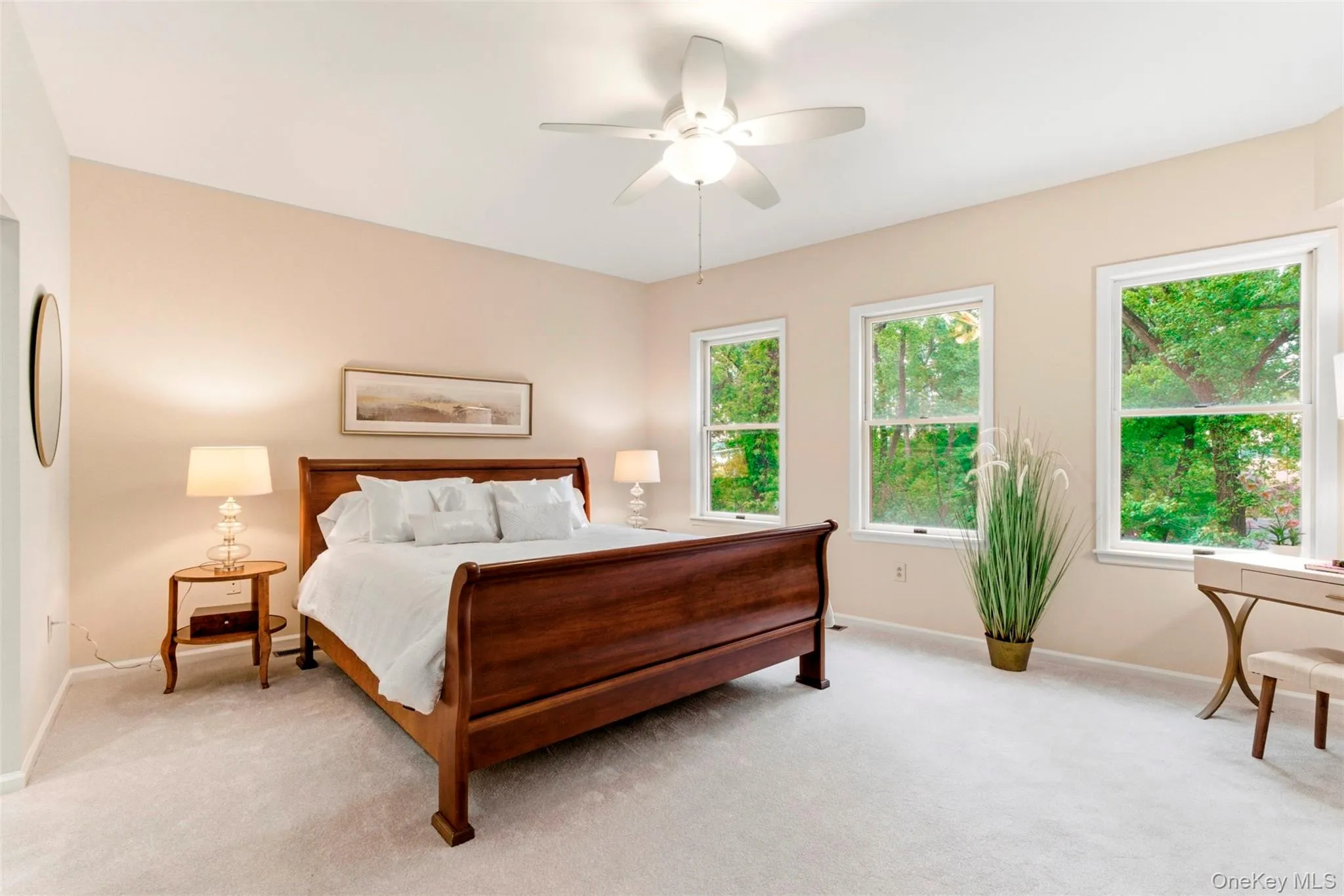 Primary Bedroom with seasonal river views, high ceilings & marble en-suite bath. Primary Bedroom with seasonal river views, high ceilings & marble en-suite bath.