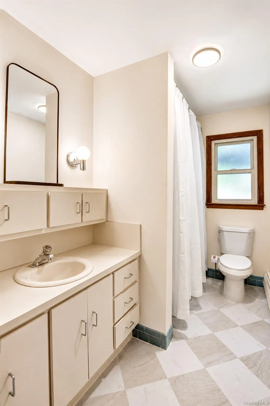 Hall bathroom with new flooring and toilet Hall bathroom with new flooring and toilet