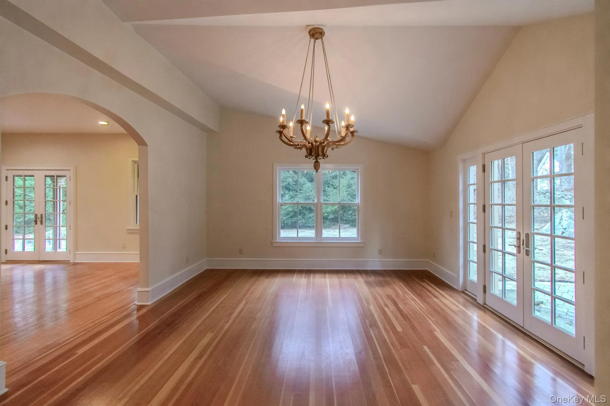 Empty room featuring light hardwood / wood-style floors, a wealth of natural light, and french doors Empty room featuring light hardwood / wood-style floors, a wealth of natural light, and french doors