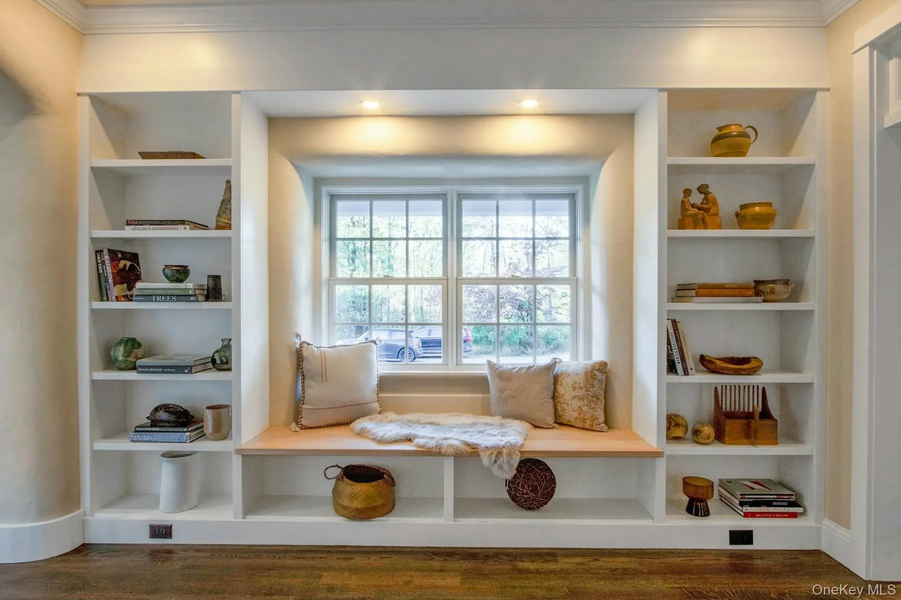 window seat & bookshelves in living room; 1st floor window seat & bookshelves in living room; 1st floor