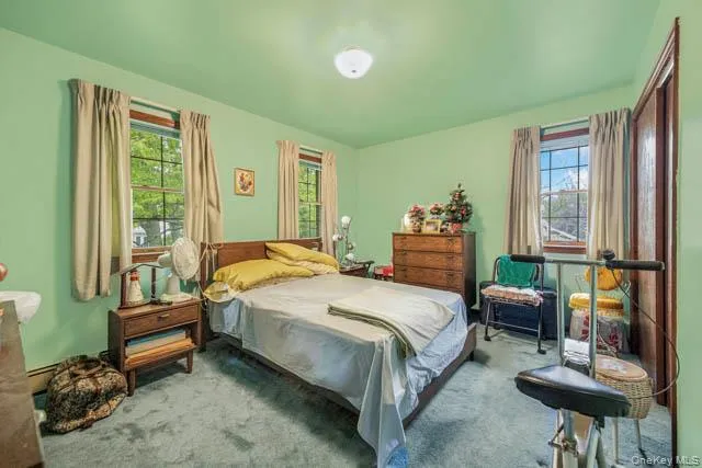 Room featuring light green wall paint and light blue carpeting Room featuring light green wall paint and light blue carpeting