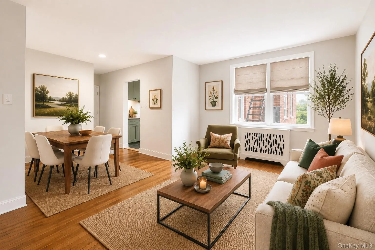 Virtually Staged - Open-concept living and dining areas featuring wood-finish flooring, recessed lighting, and a neutral color palette Virtually Staged - Open-concept living and dining areas featuring wood-finish flooring, recessed lighting, and a neutral color palette