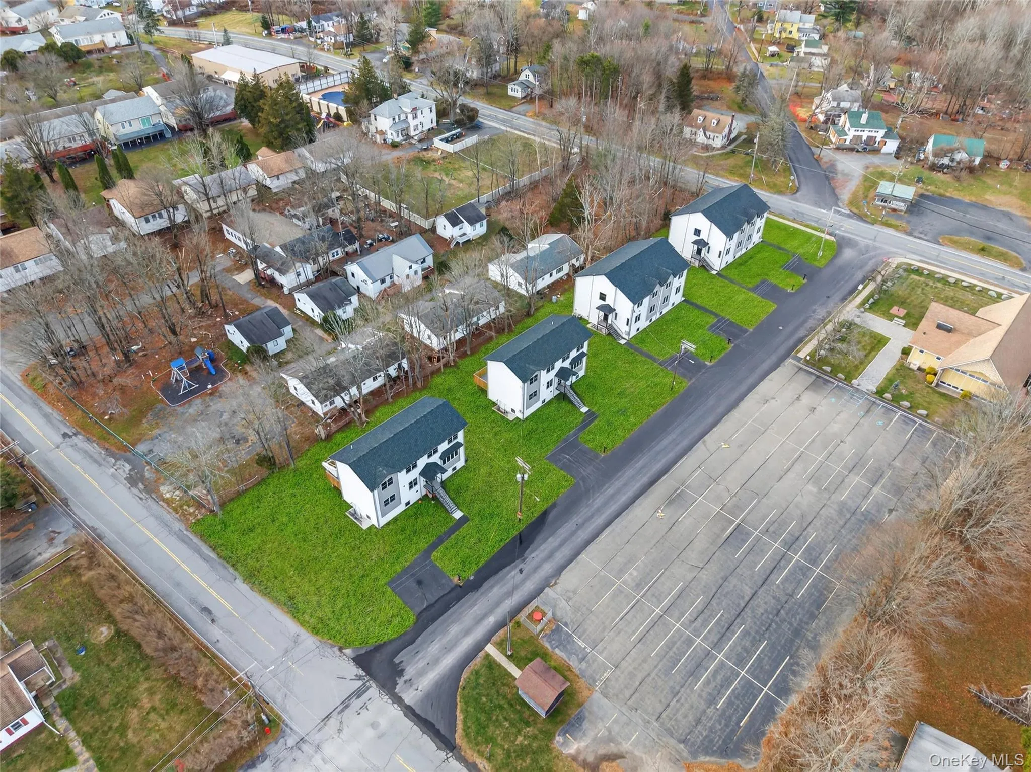 Aerial perspective of suburban area Aerial perspective of suburban area