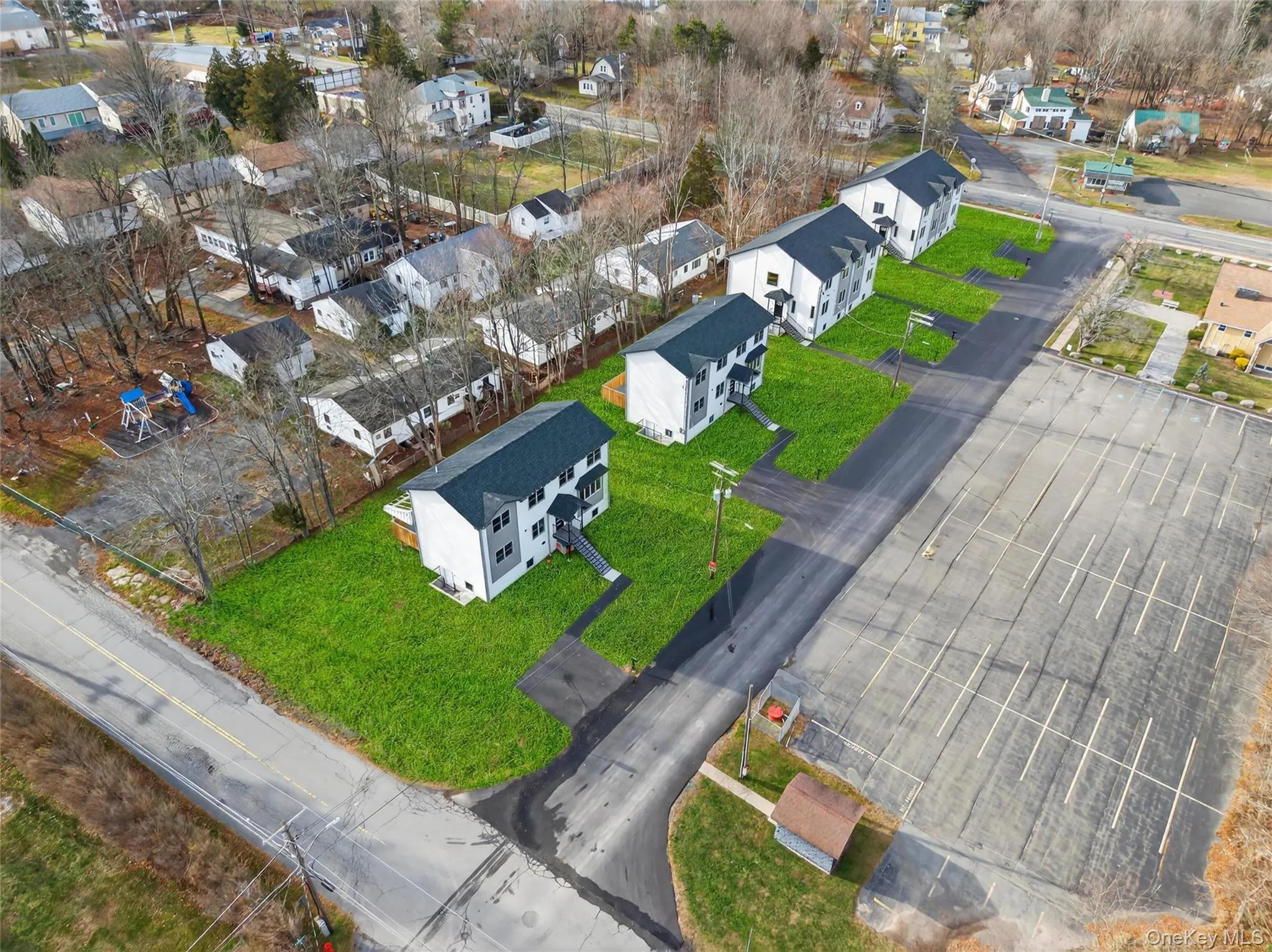 Aerial perspective of suburban area Aerial perspective of suburban area
