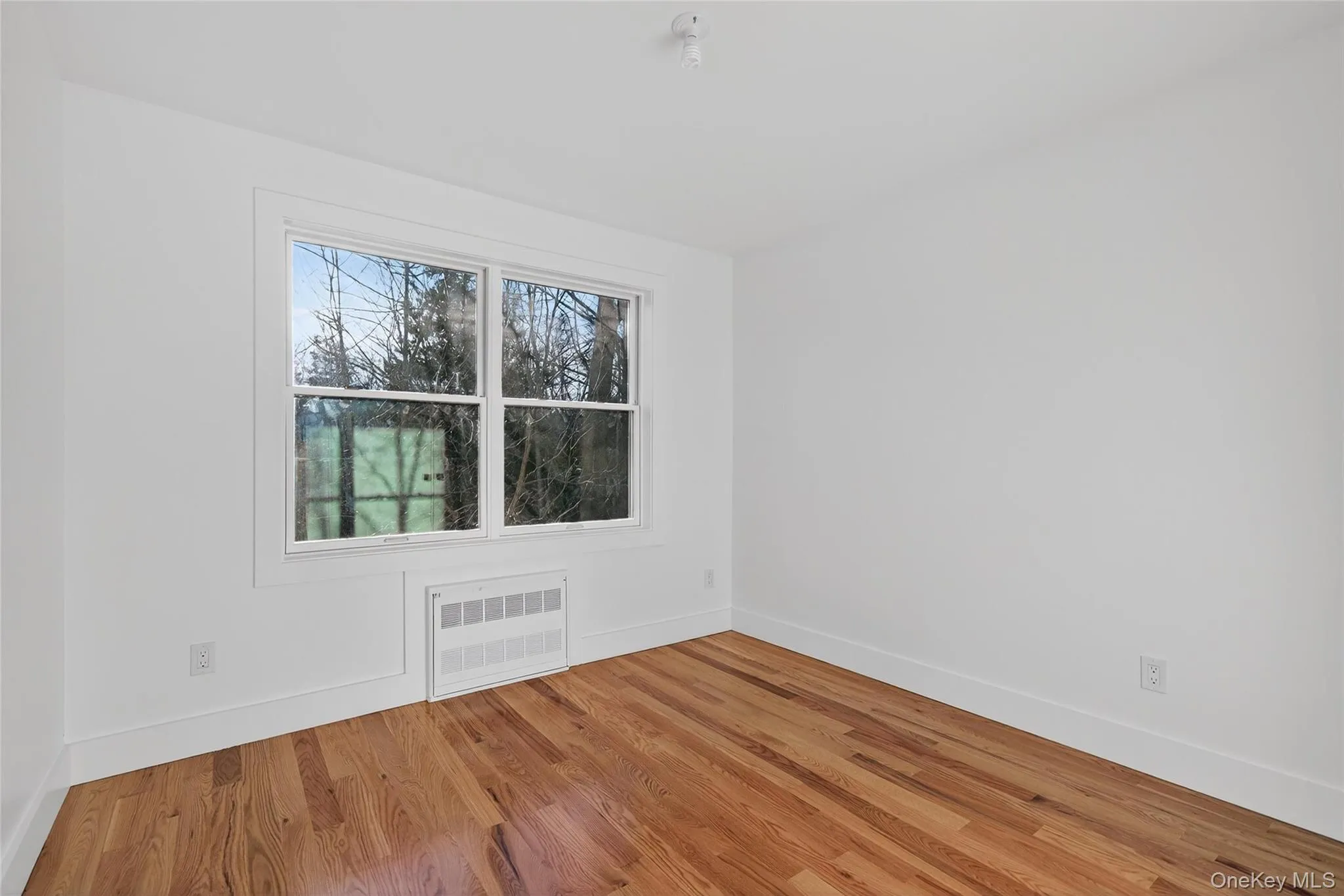 Unfurnished room with wood finished floors and radiator heating unit Unfurnished room with wood finished floors and radiator heating unit