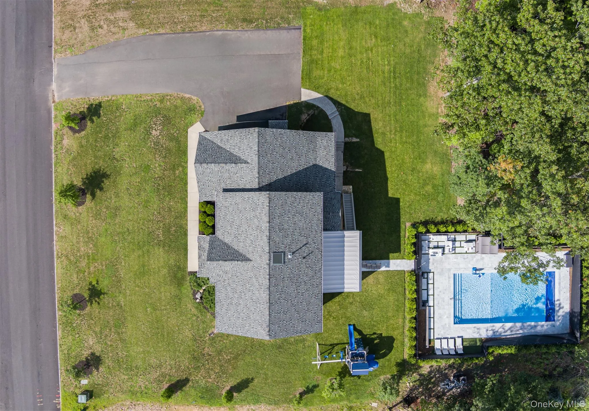 Aerial view of a pool area Aerial view of a pool area