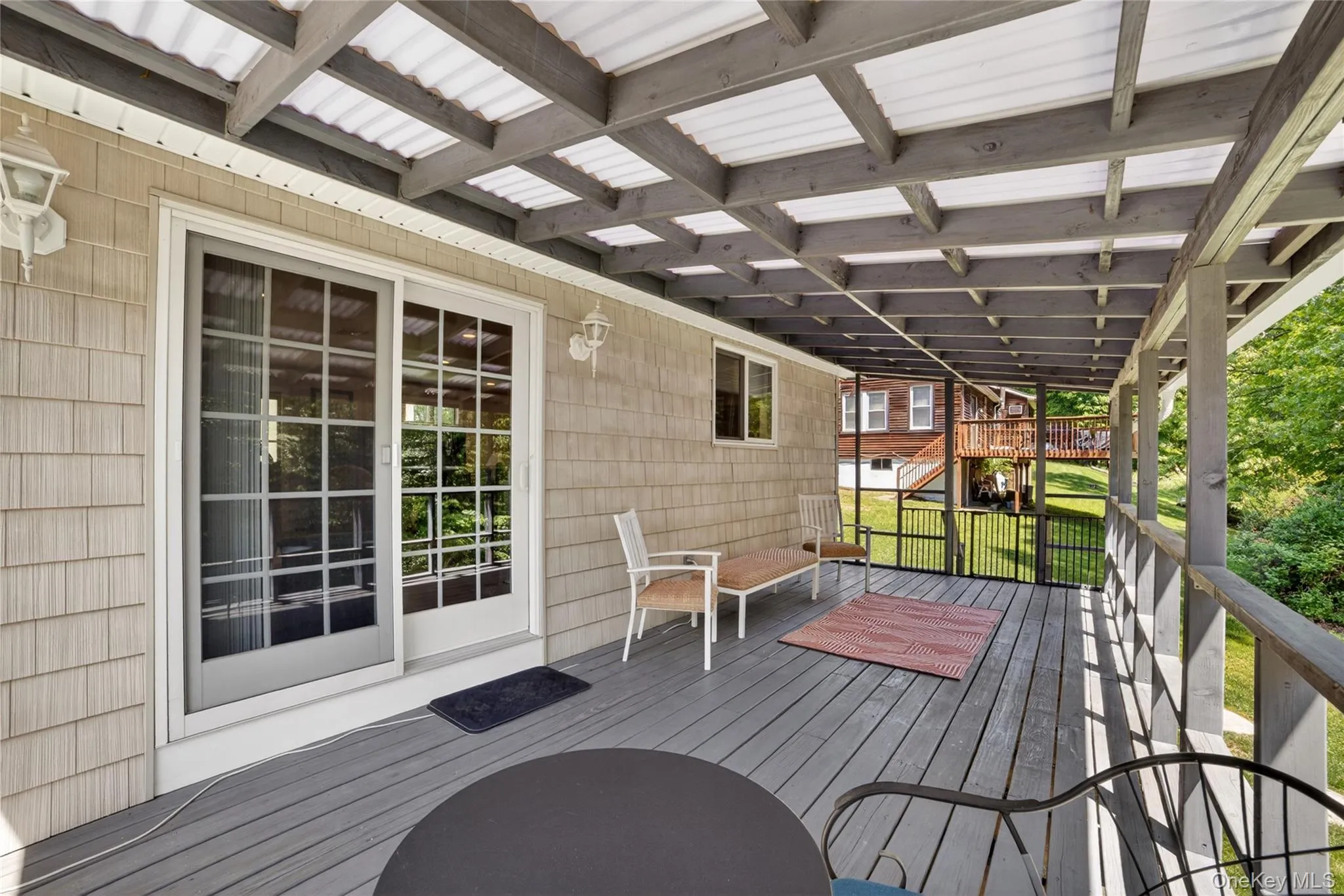 Conveniently located deck from the kitchen to the outside, with steps down to the yard. Conveniently located deck from the kitchen to the outside, with steps down to the yard.