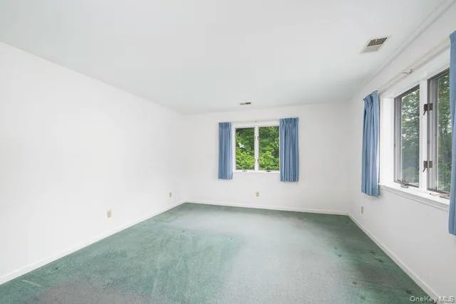 Spacious room featuring light green carpeting and bright white walls Spacious room featuring light green carpeting and bright white walls