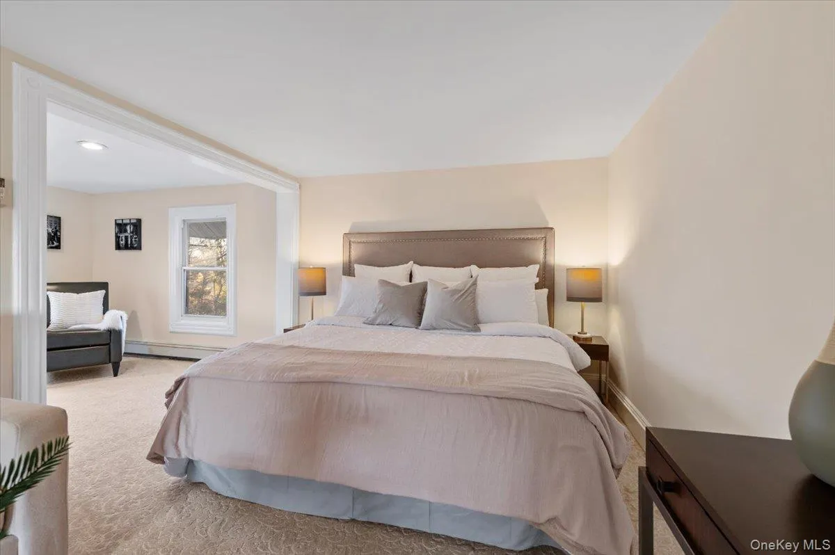 Carpeted bedroom featuring a baseboard radiator Carpeted bedroom featuring a baseboard radiator