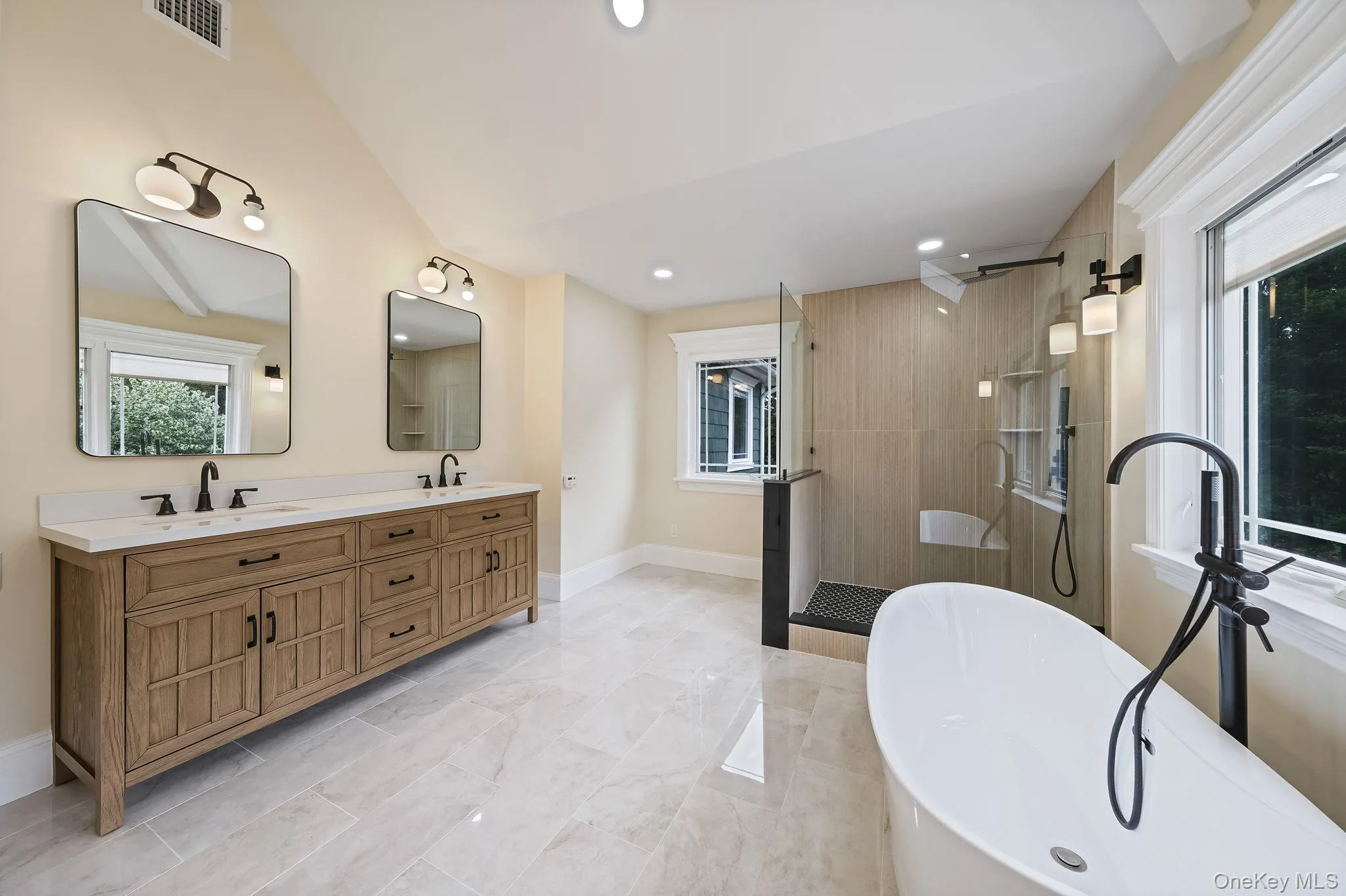 2nd floor full bath with large walk in shower, double vanity and free standing tub 2nd floor full bath with large walk in shower, double vanity and free standing tub