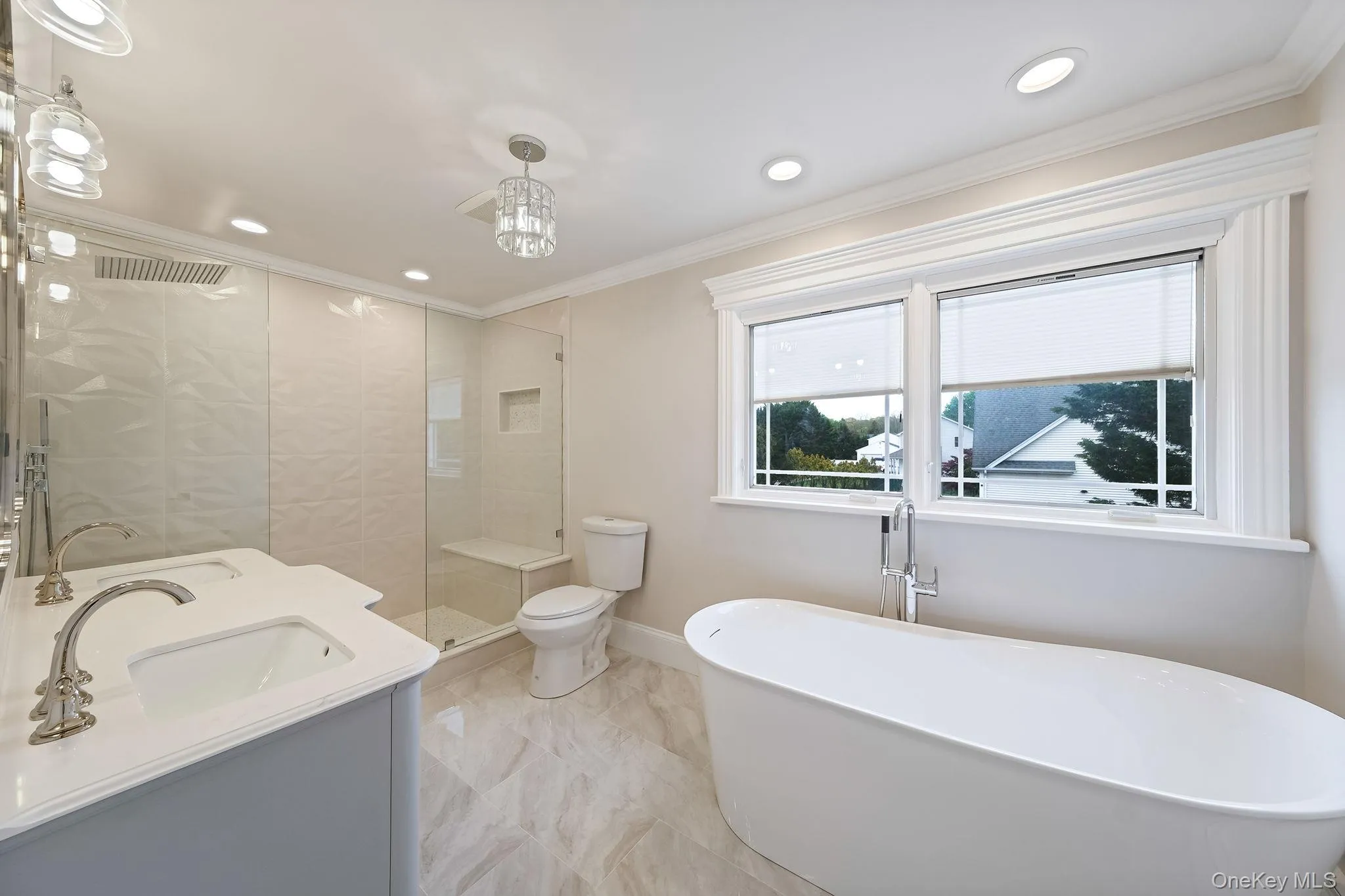 Large walk in shower, double vanity and free standing tub Large walk in shower, double vanity and free standing tub