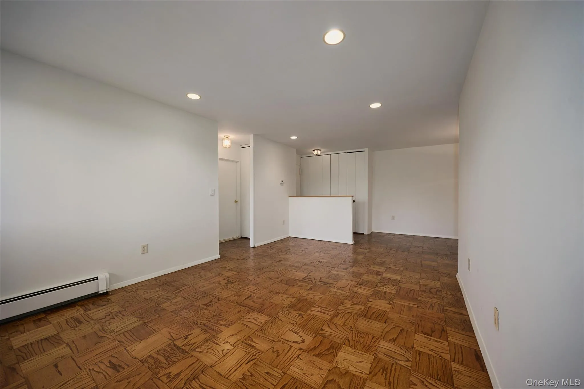 Spacious Living Room featuring parquet wood flooring, recessed lighting Spacious Living Room featuring parquet wood flooring, recessed lighting