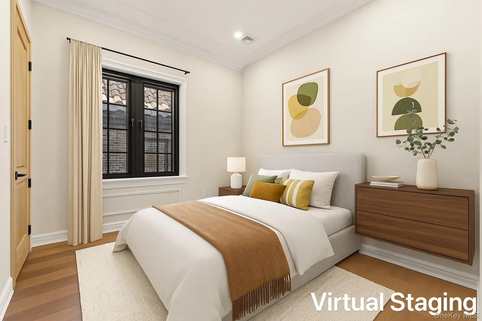 Bedroom with wood finished floors and crown molding Bedroom with wood finished floors and crown molding