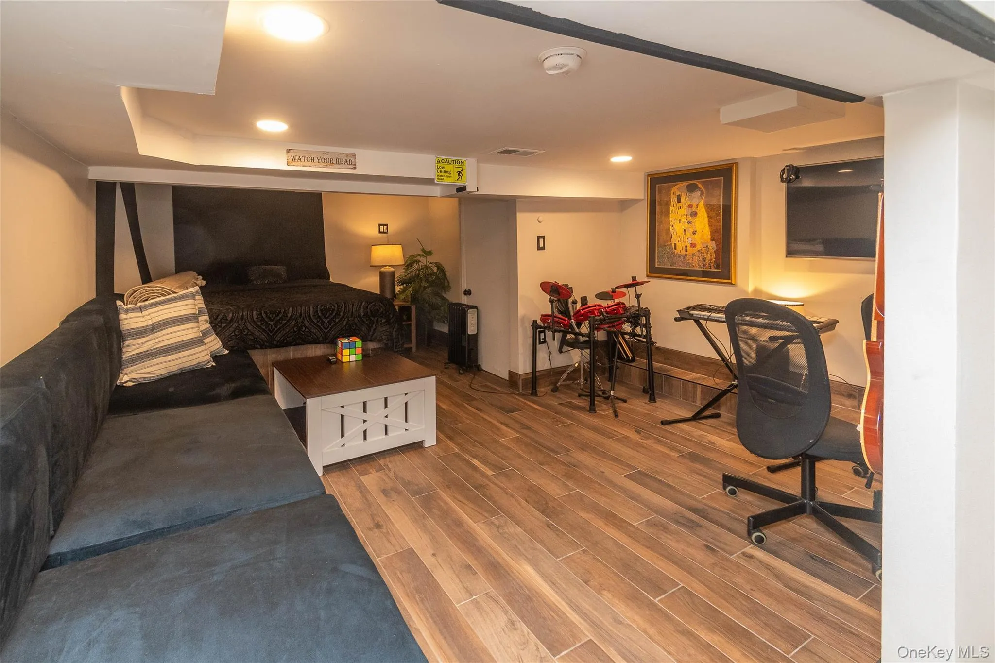 Living room featuring wood finished floors, recessed lighting, and baseboards Living room featuring wood finished floors, recessed lighting, and baseboards