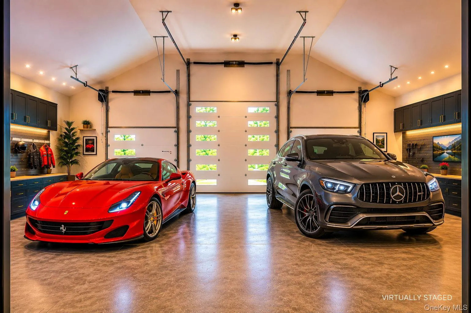 Virtually staged. Cars have been have been digitally added to show the room's potential scale and layout." Virtually staged. Cars have been have been digitally added to show the room's potential scale and layout."