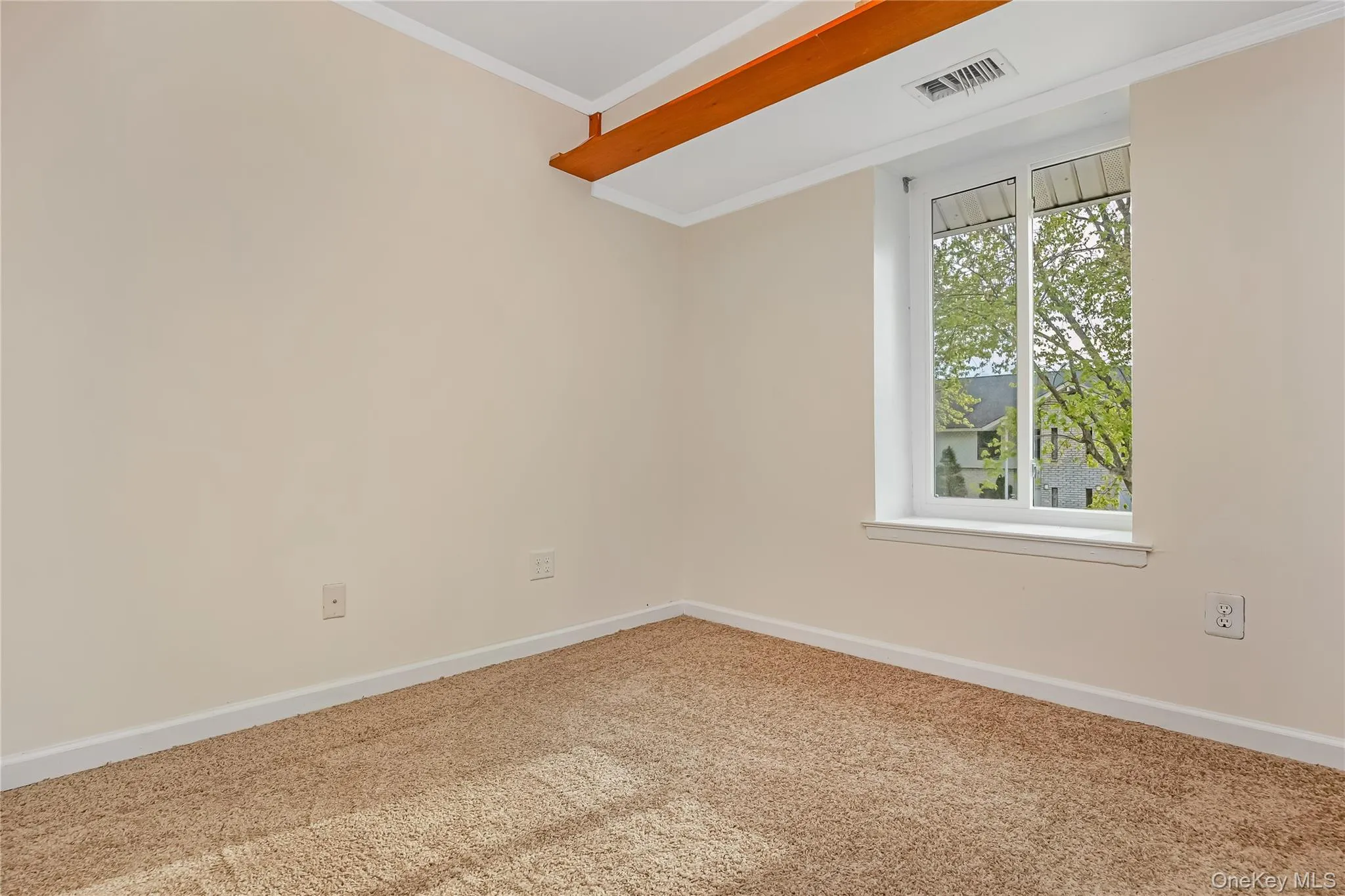 Neutral tone wall finishes, white trim, and light brown carpet flooring Neutral tone wall finishes, white trim, and light brown carpet flooring