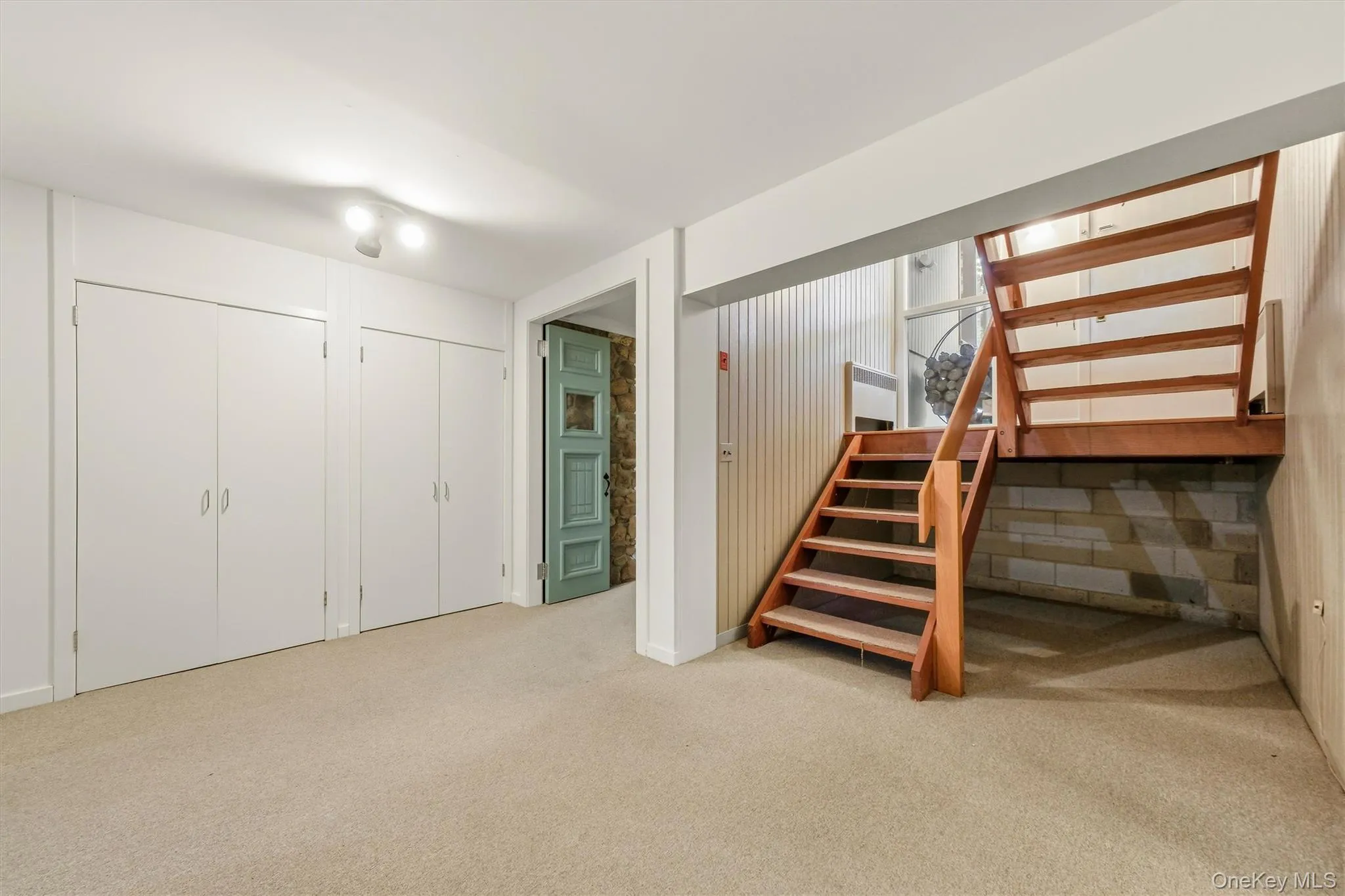 Open staircase down to lower level Open staircase down to lower level