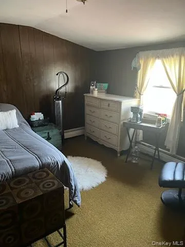 Room featuring wood paneling, a ceiling-mounted light fixture, and a window with natural light Room featuring wood paneling, a ceiling-mounted light fixture, and a window with natural light