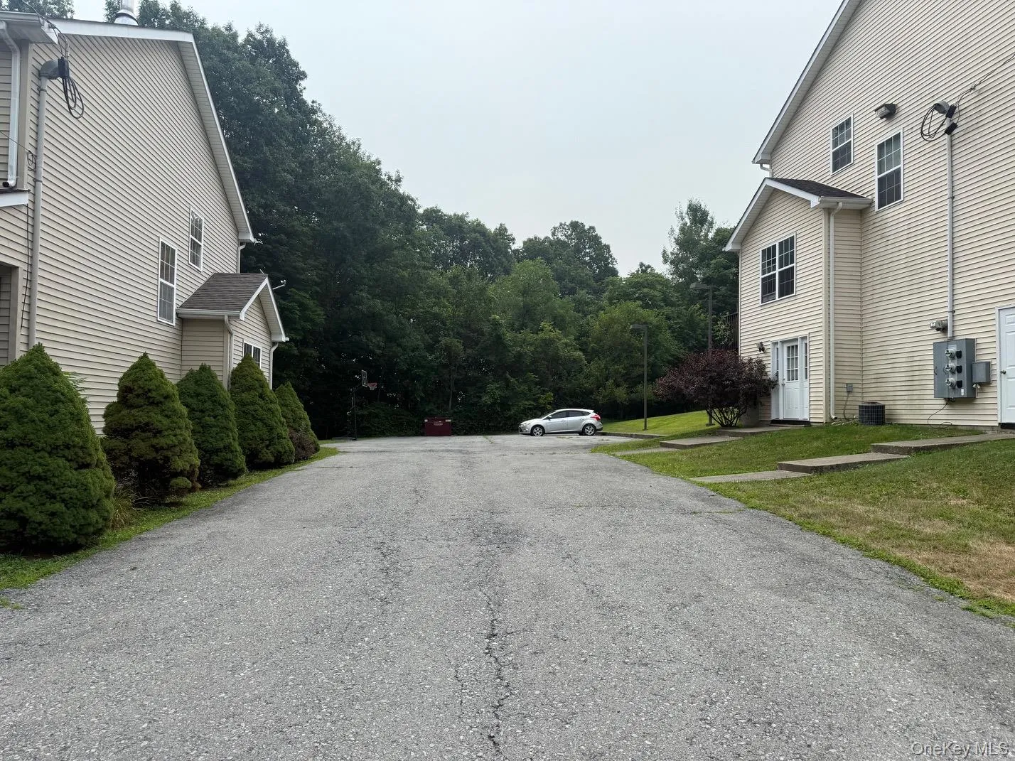 View of asphalt driveway and wooded area, View of asphalt driveway and wooded area,