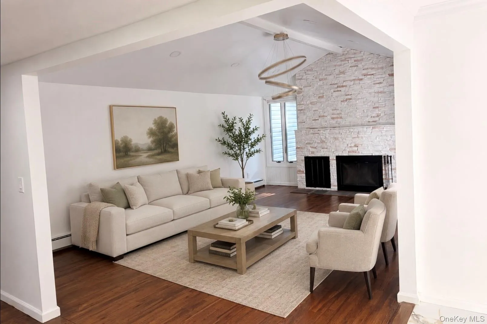 Spacious fireplace living room with sliding doors leading to deck Spacious fireplace living room with sliding doors leading to deck
