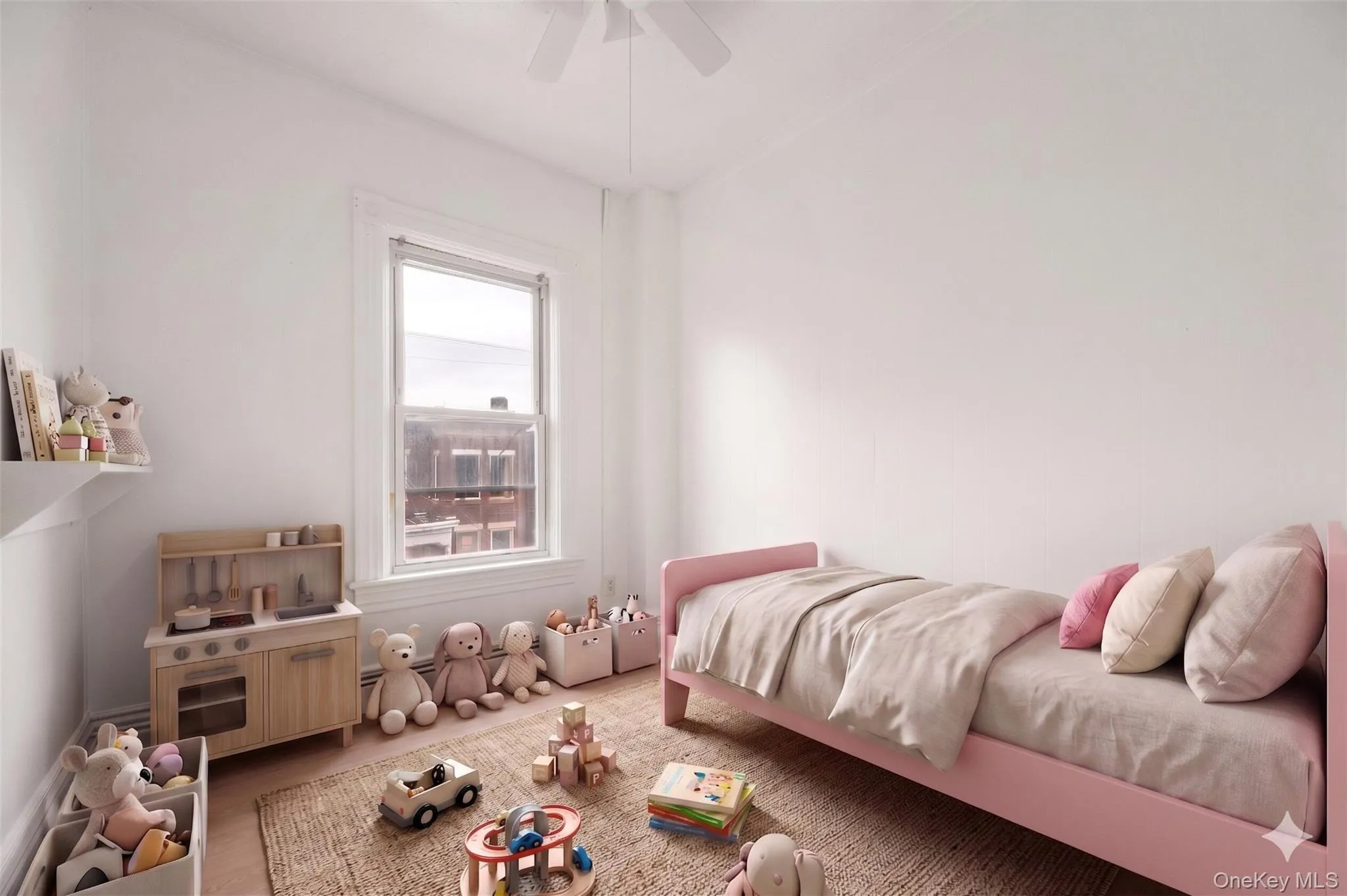 Virtually staged. Charming bedroom with soft neutral tones, playful décor, and a cozy layout perfect for a nursery or child’s room. Virtually staged. Charming bedroom with soft neutral tones, playful décor, and a cozy layout perfect for a nursery or child’s room.
