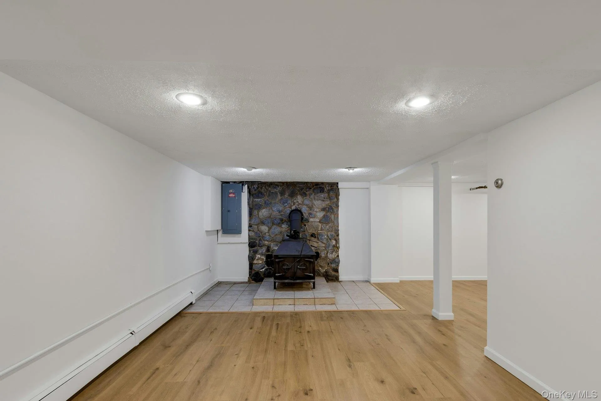 Basement with wood burning stove Basement with wood burning stove