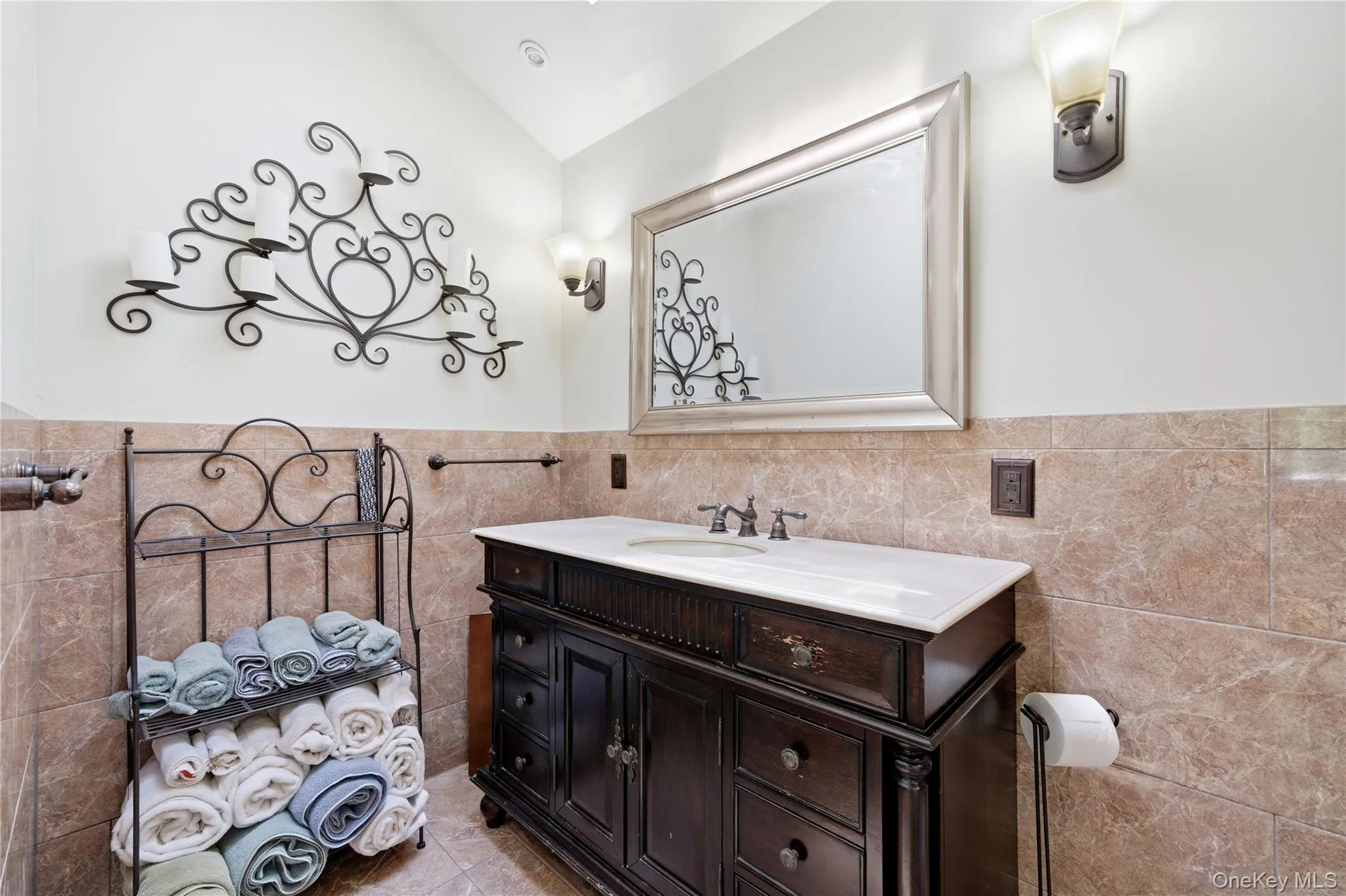 Primary Tiled Bath with Large Vanity & Skylight Primary Tiled Bath with Large Vanity & Skylight