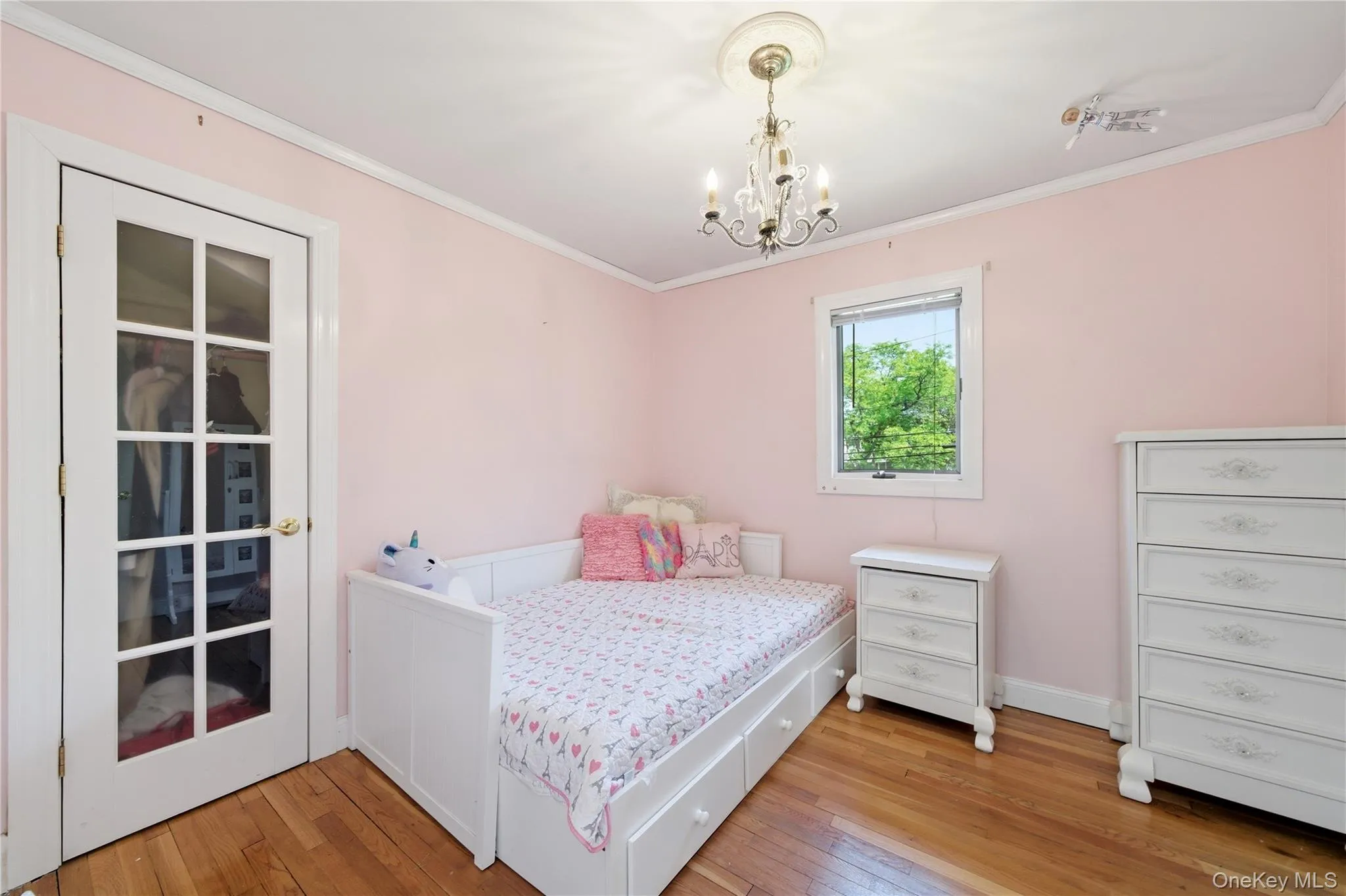 2nd Fl - Bedroom #2 w/Chandelier & French Closet Door 2nd Fl - Bedroom #2 w/Chandelier & French Closet Door